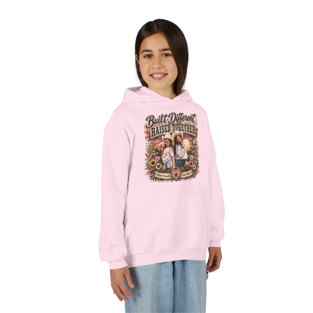 Youth Hoodie — “Built Different, Raised Together” Vintage Farm Kids Pullover