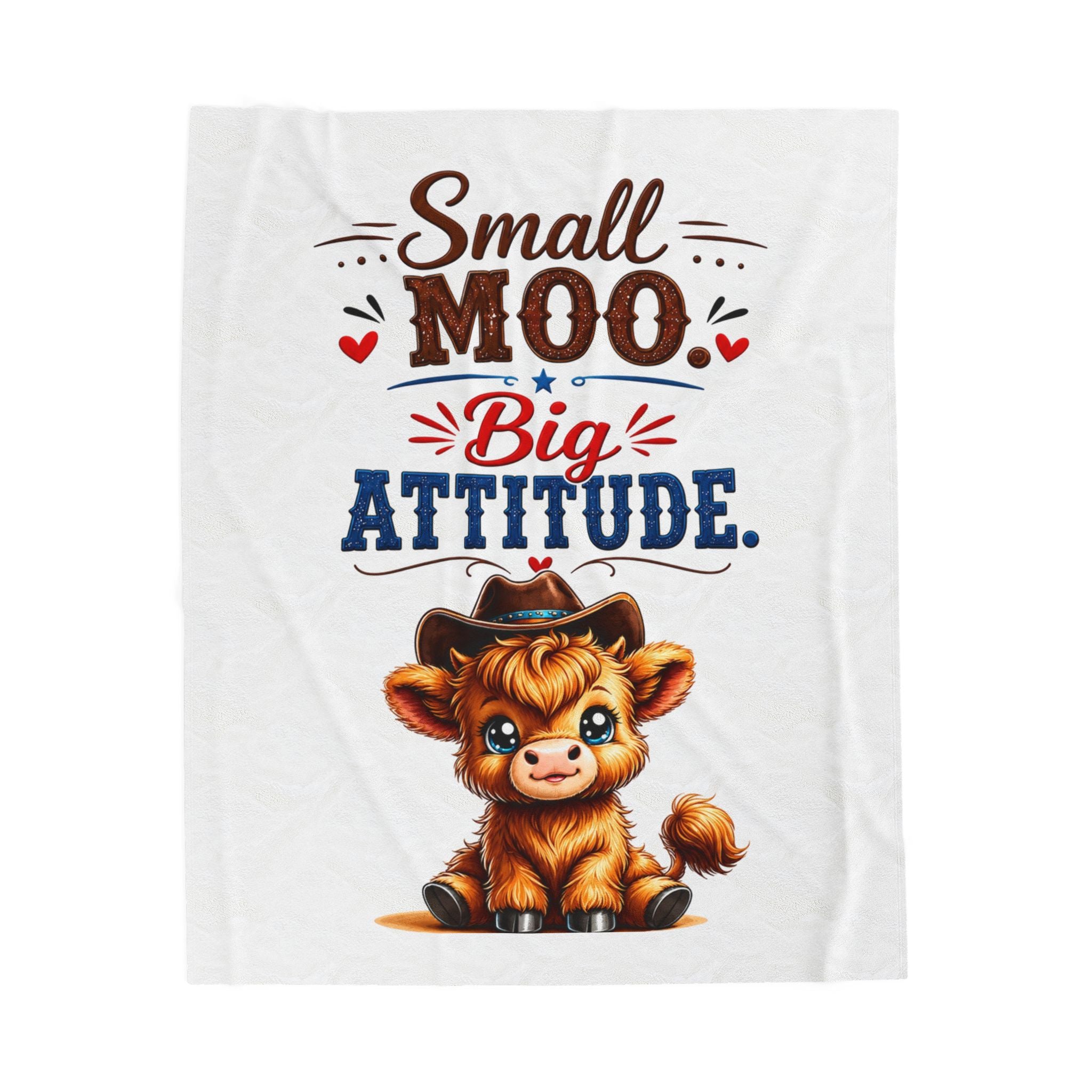 "Small Moo Big Attitude" Cute Cowboy Calf Plush Throw — Velveteen Blanket