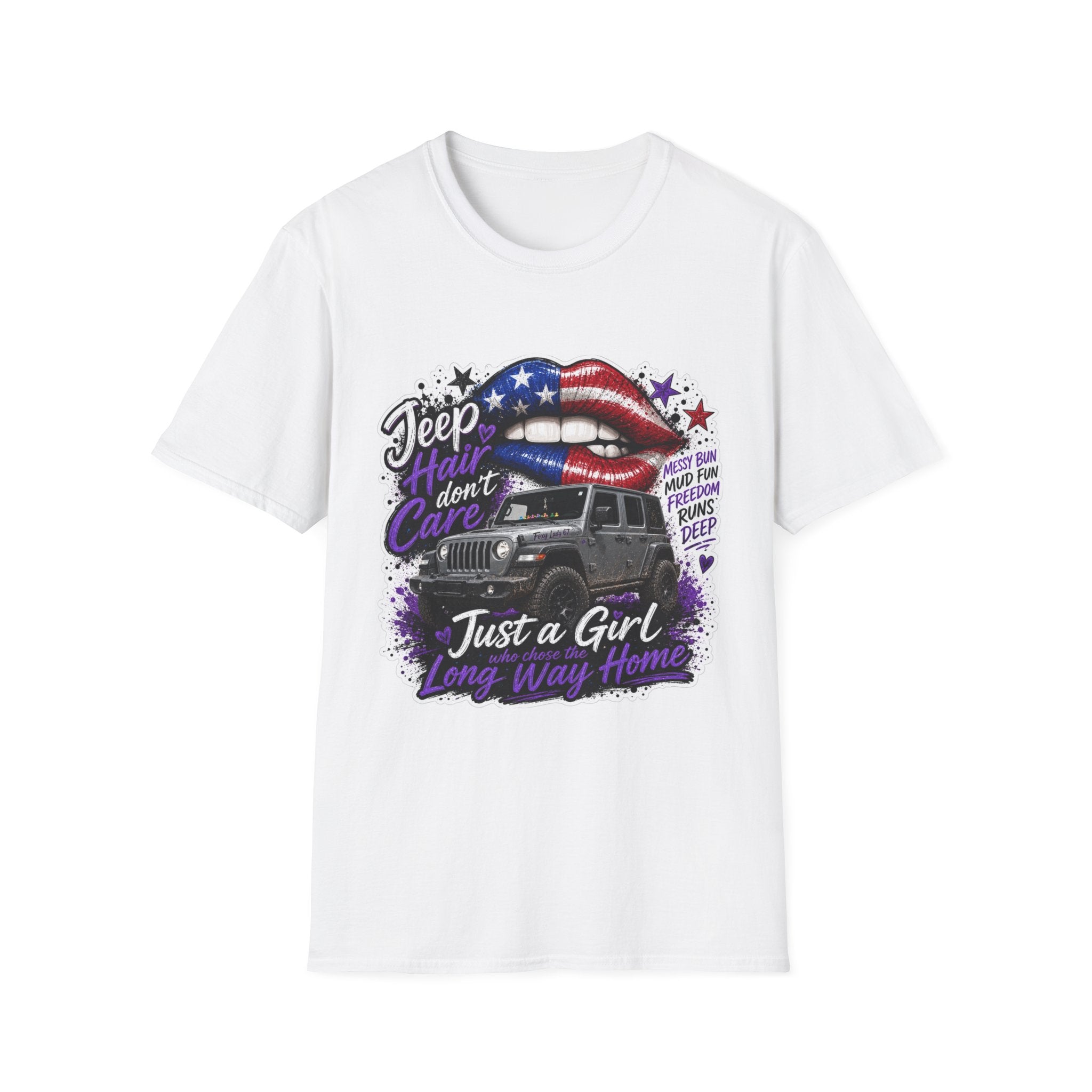 Jeep Hair Don't Care T-Shirt — American Flag Lips Off-Road Truck Tee