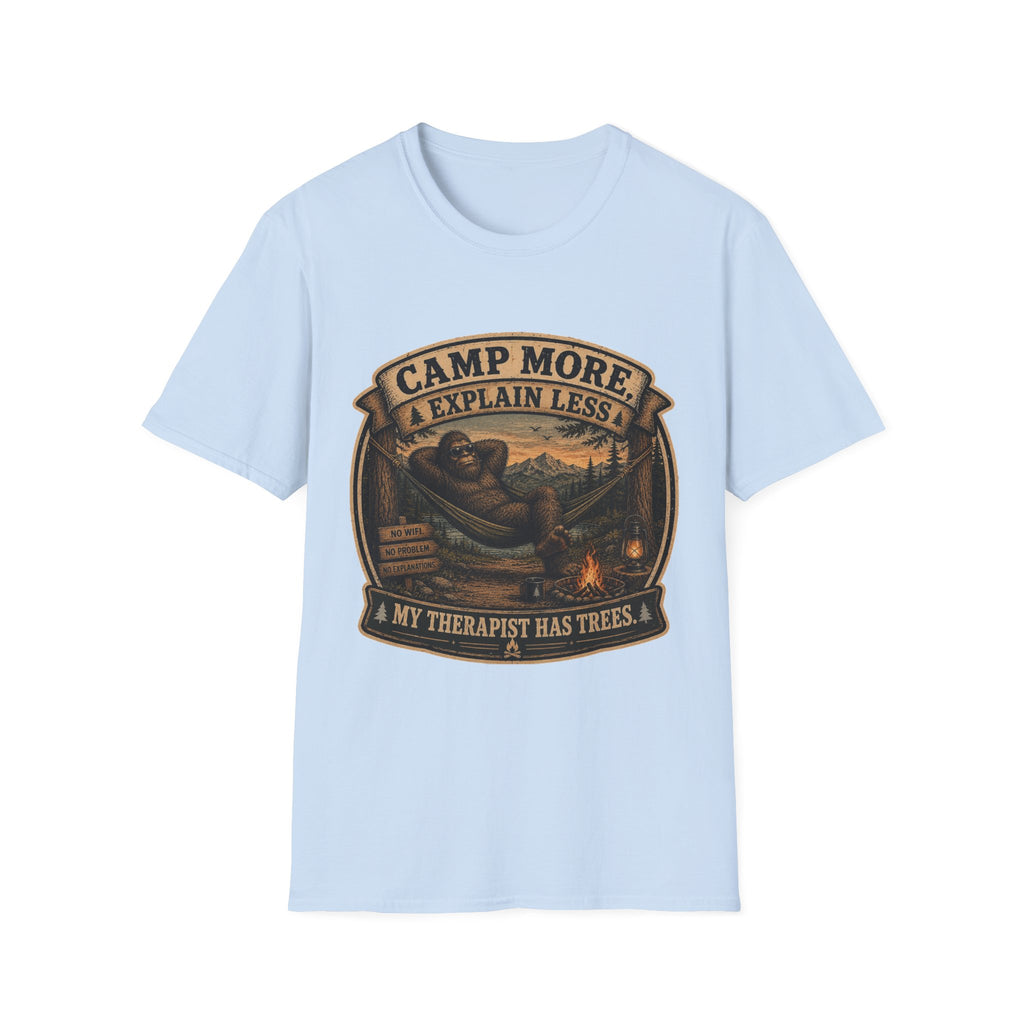 “Camp More, Explain Less” Vintage Camping Graphic Tee — T-Shirt
