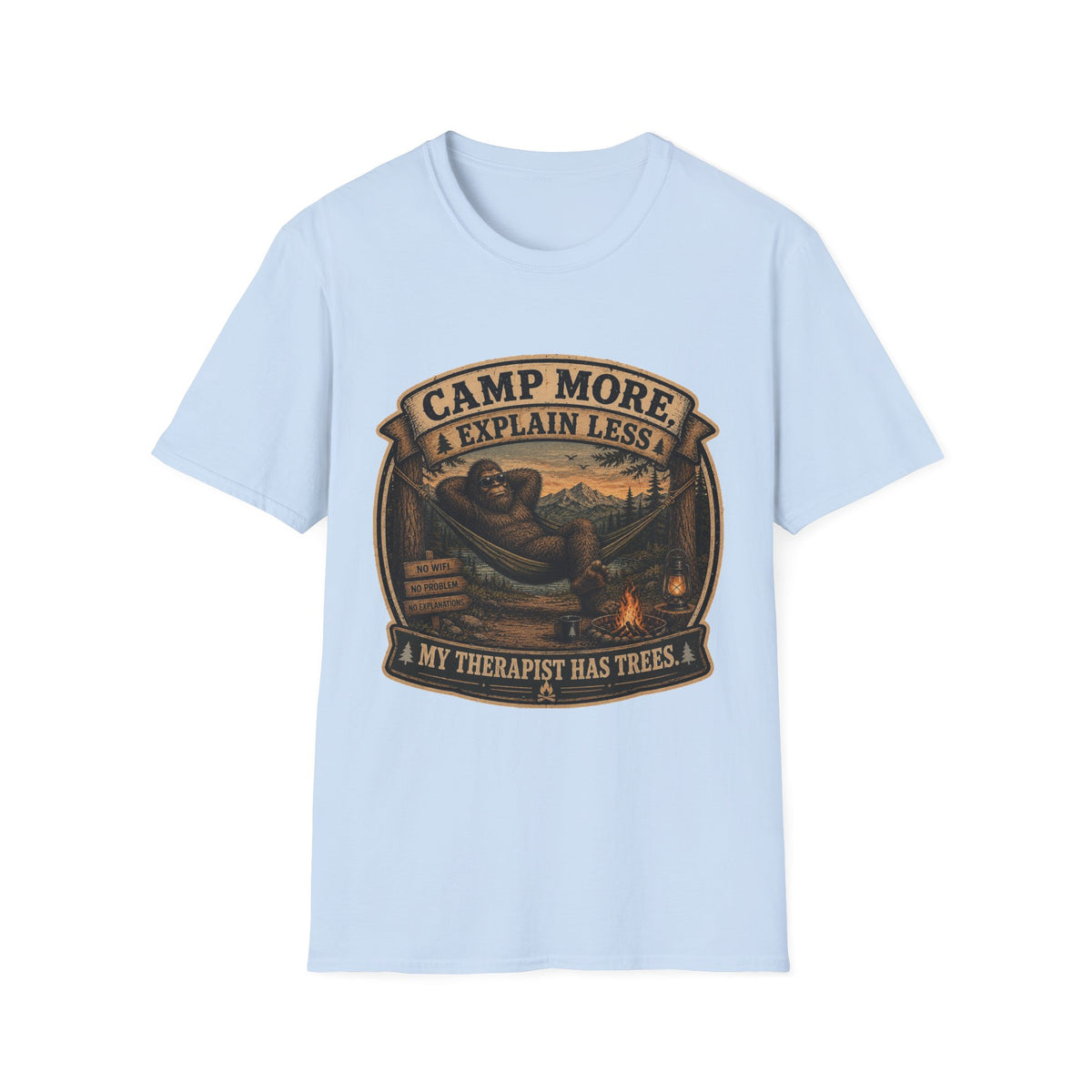 “Camp More, Explain Less” Vintage Camping Graphic Tee — T-Shirt