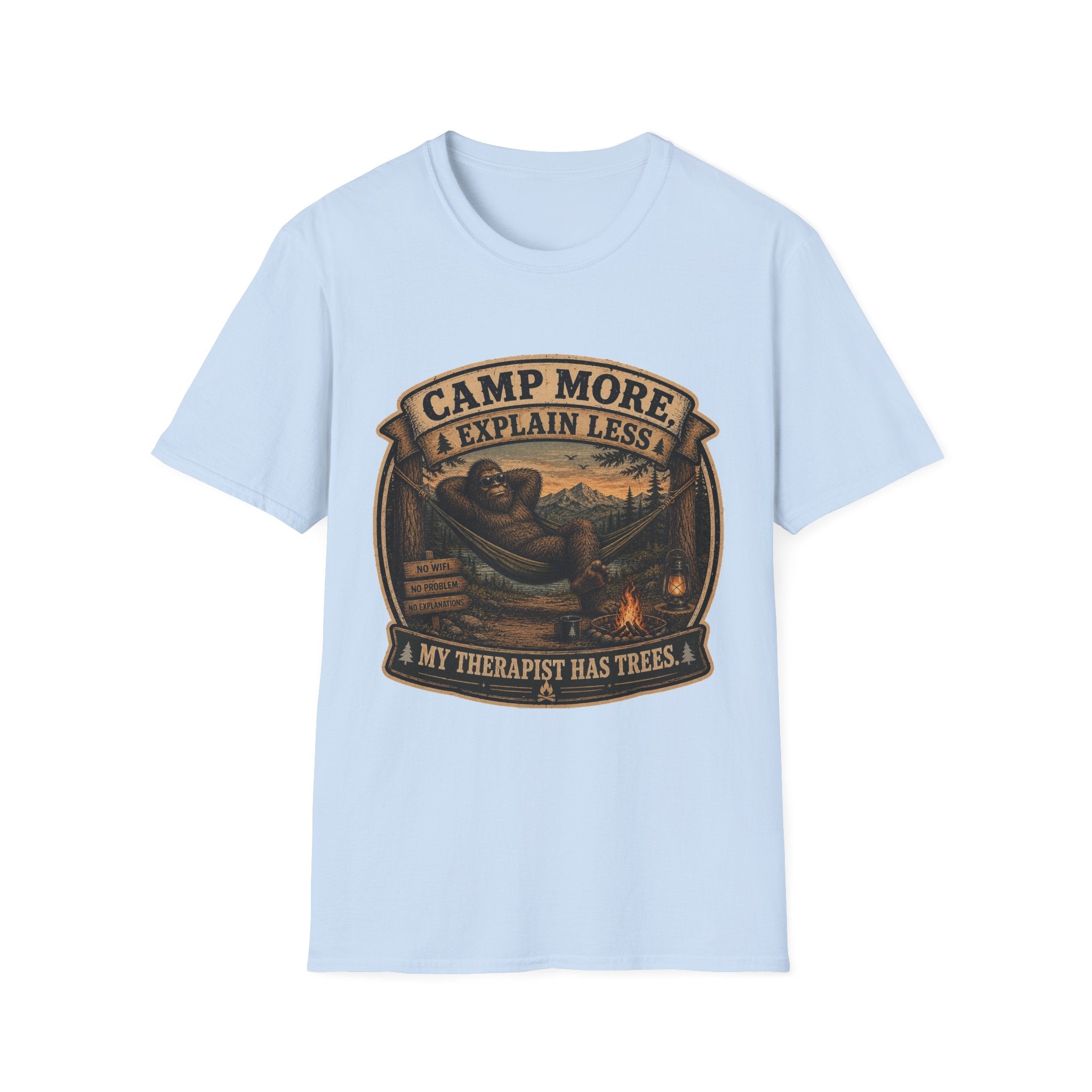 “Camp More, Explain Less” Vintage Camping Graphic Tee — T-Shirt