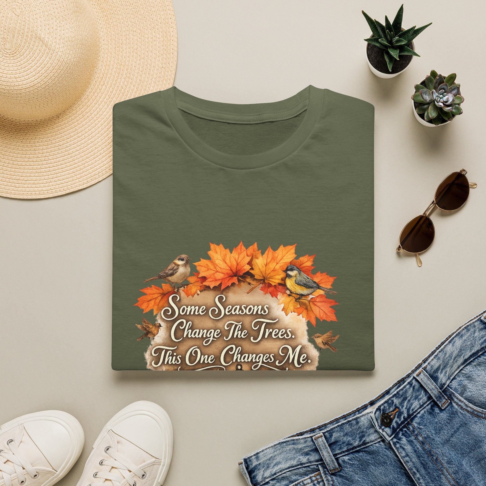 "Some Seasons Change The Trees, This One Changes Me" Autumn Bird Tee — Fall Leaves T-Shirt