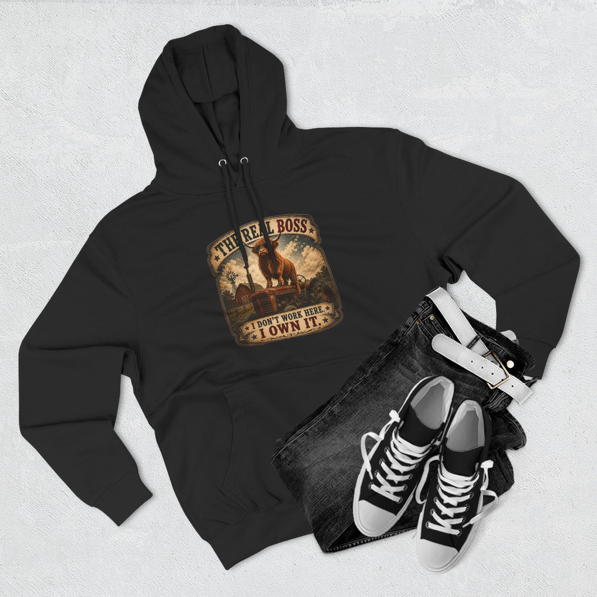 The Real Boss Highland Cow Three-Panel Fleece Hoodie