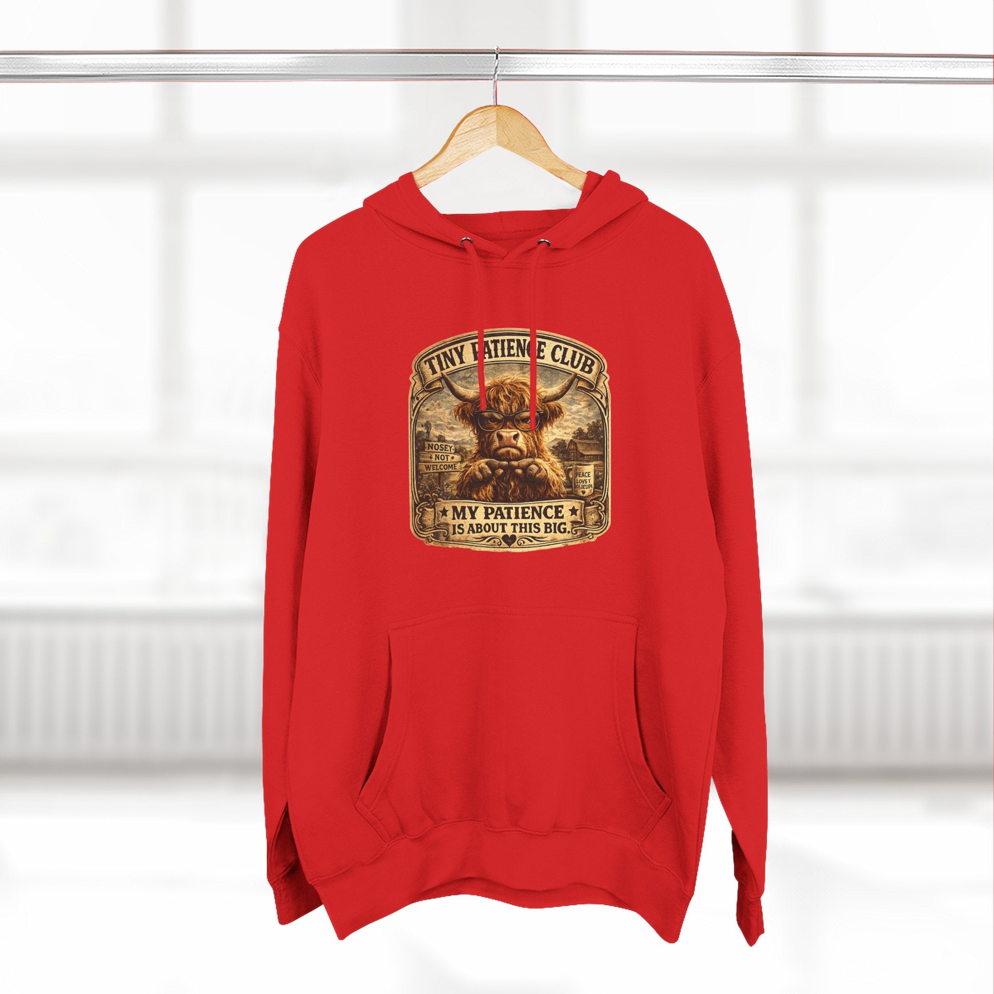 Tiny Patience Club Highland Cow Three-Panel Fleece Hoodie