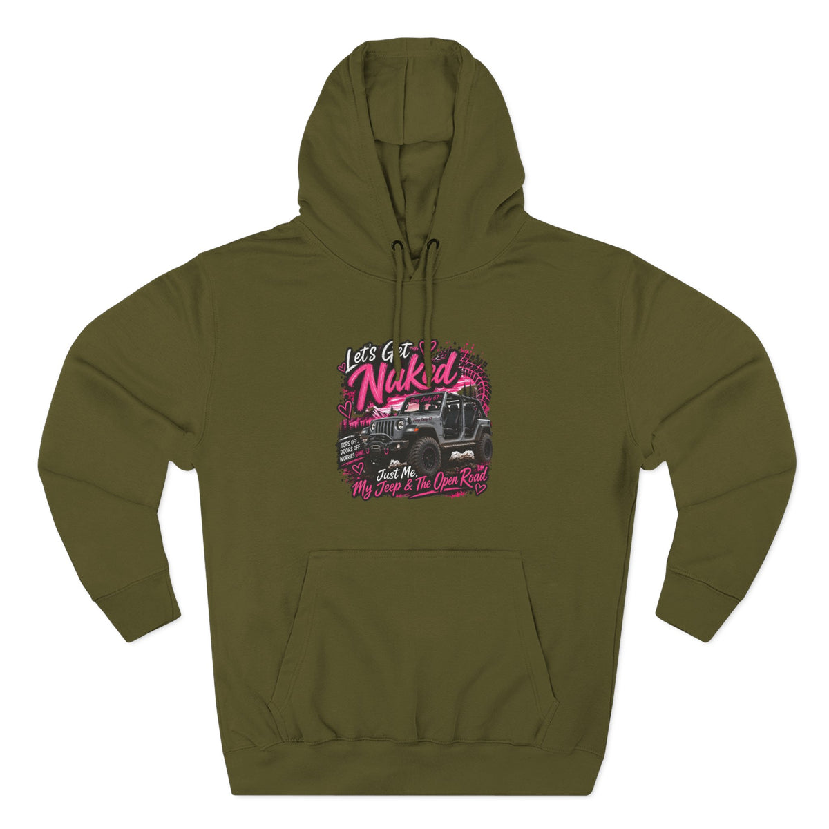 Jeep 'Let's Get Naked' Graphic Hoodie — (Pink) Off-Road Adventure Pullover