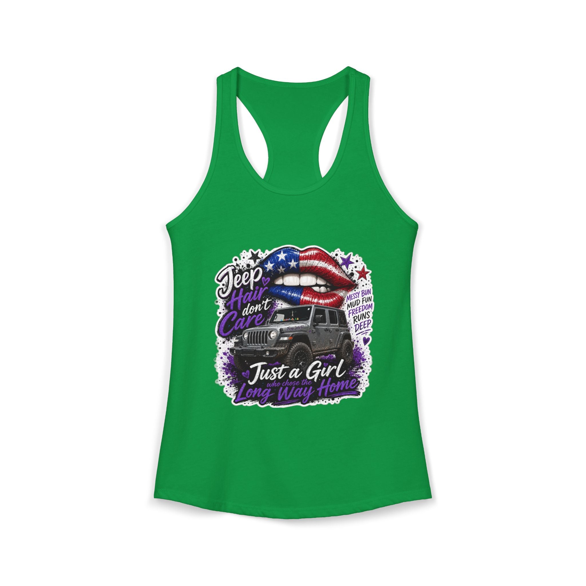 Jeep Hair Don't Care - Just a Girl A Long Way Home Women's Ideal Racerback Tank