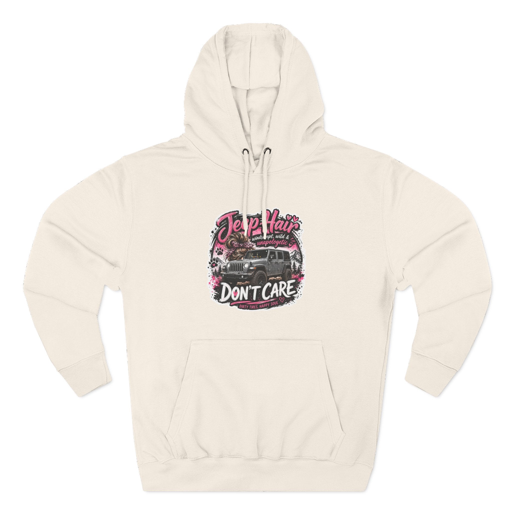 Jeep Hair Don't Care (Pink) Three-Panel Fleece Hoodie