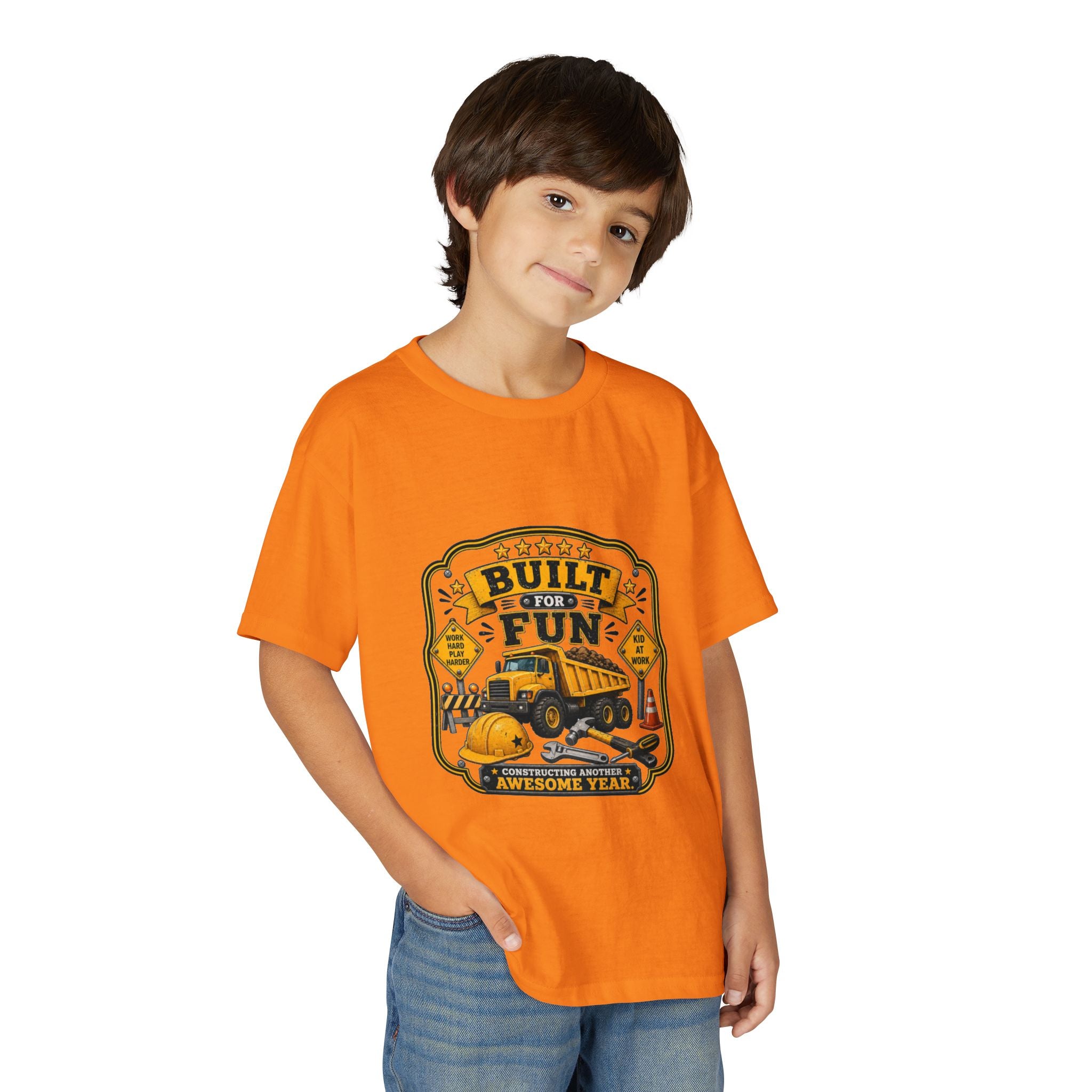 "Built For Fun" Graphic Tee Kids Construction Truck — T-Shirt