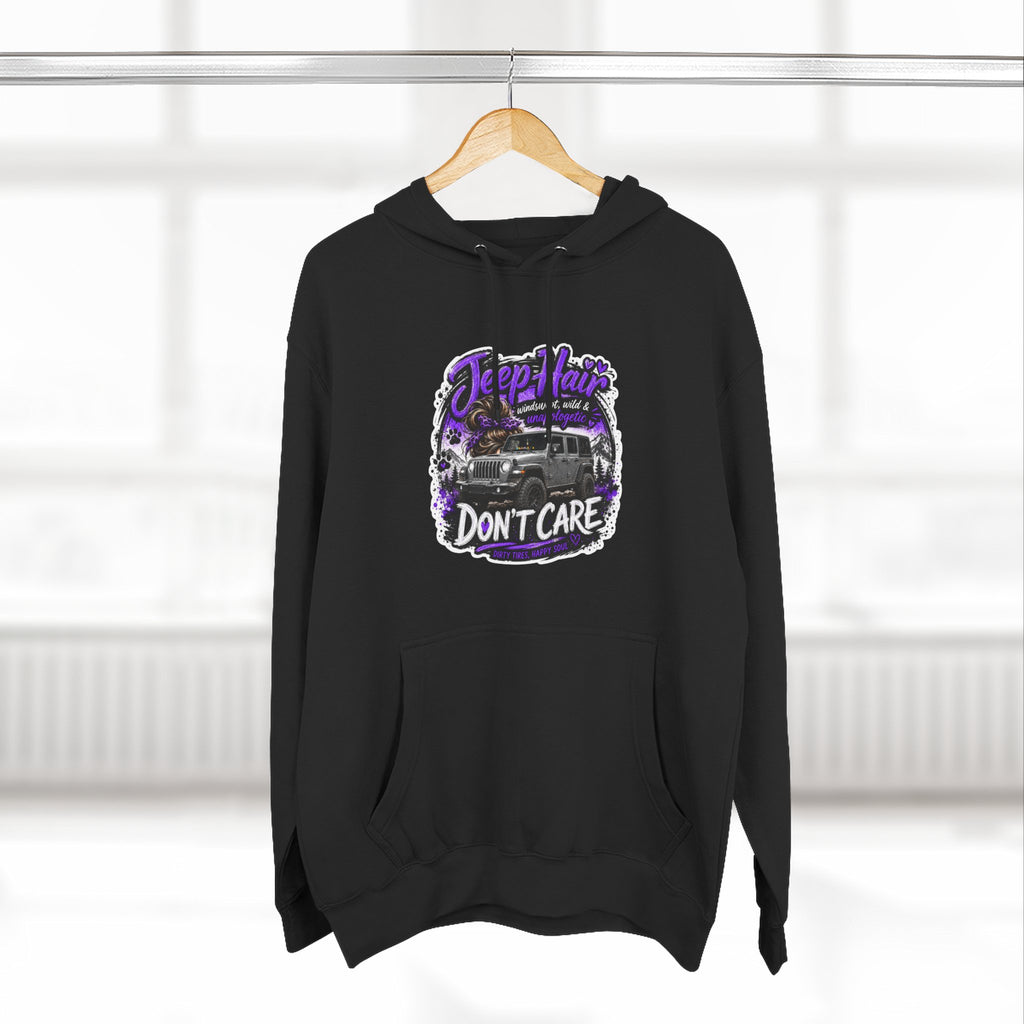 Jeep Hair Don't Care (Purple) Three-Panel Fleece Hoodie