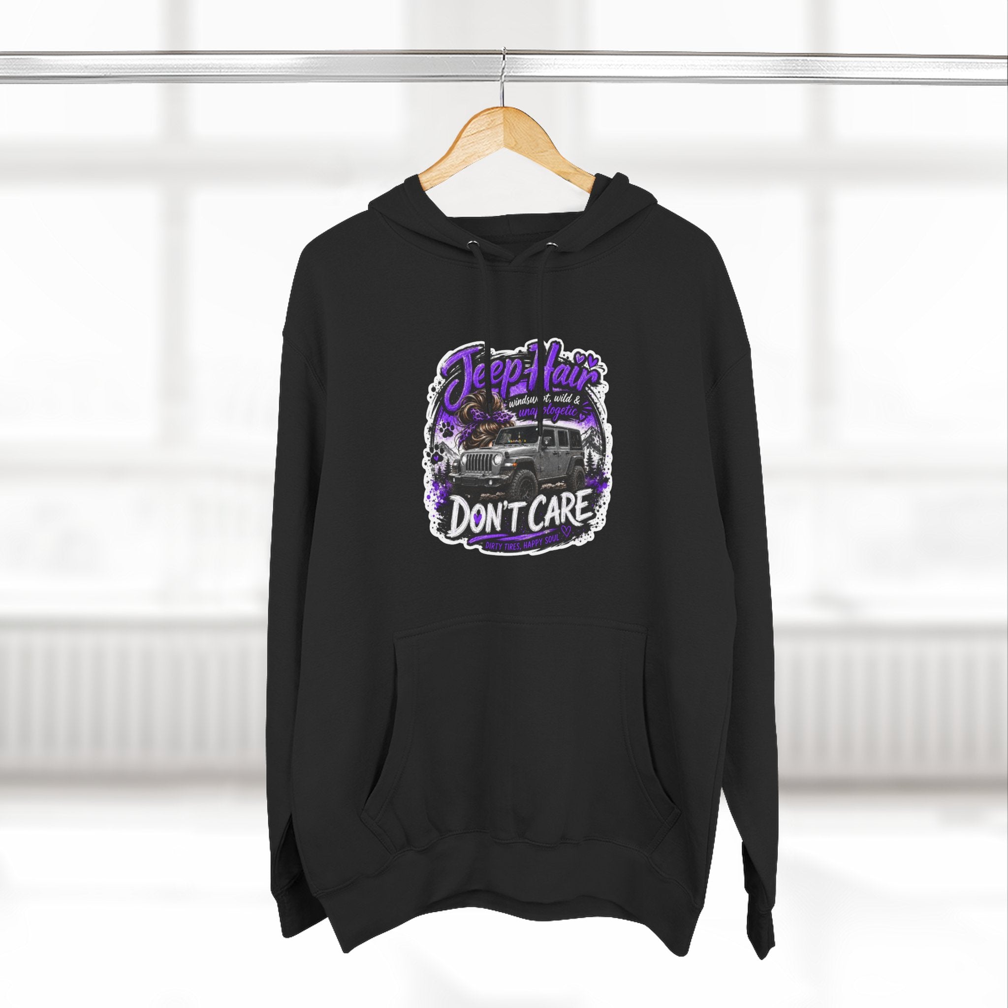Jeep Hair Don't Care (Purple) Three-Panel Fleece Hoodie