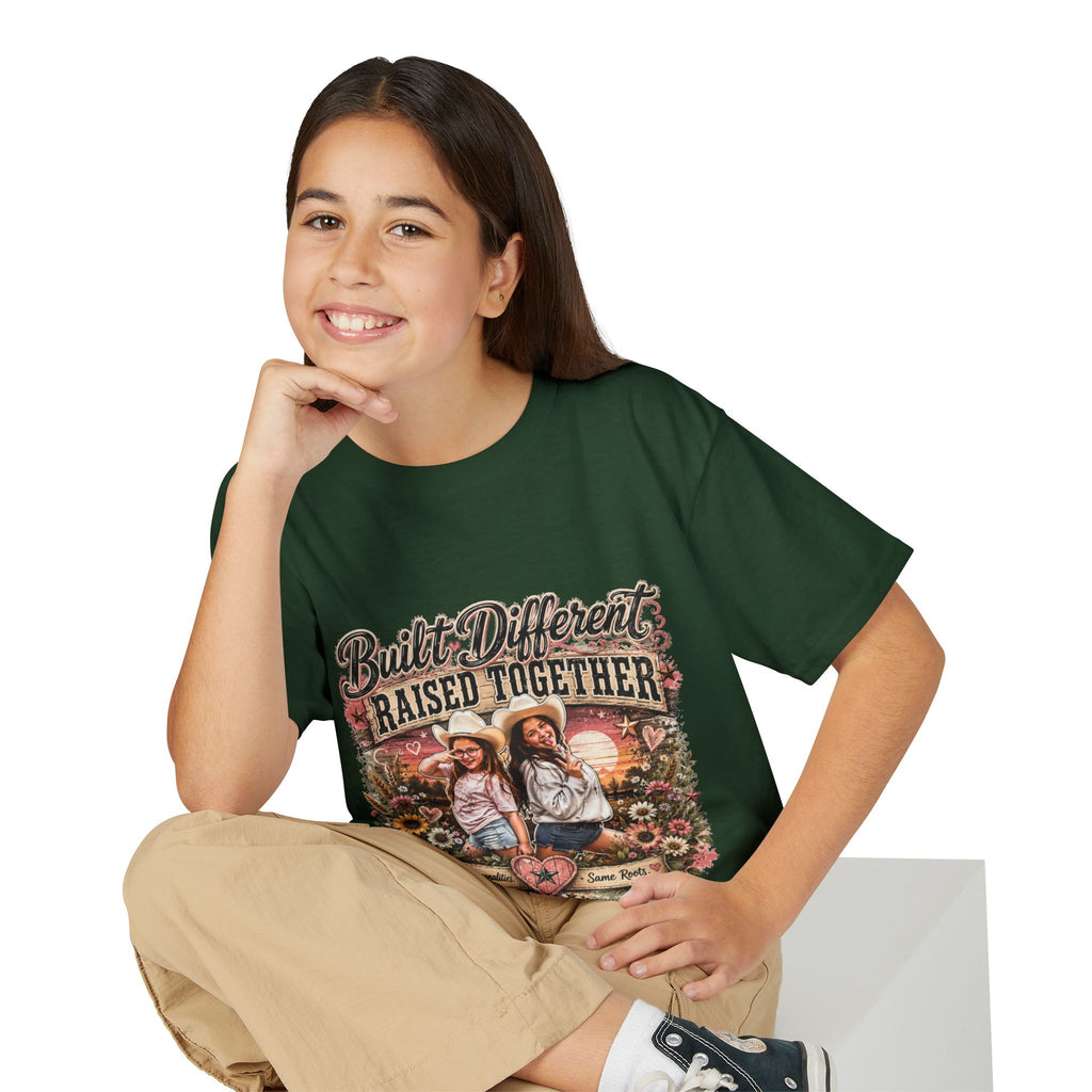 "Built Different, Raised Together" Siblings Vintage Floral Tee — Youth T-Shirt