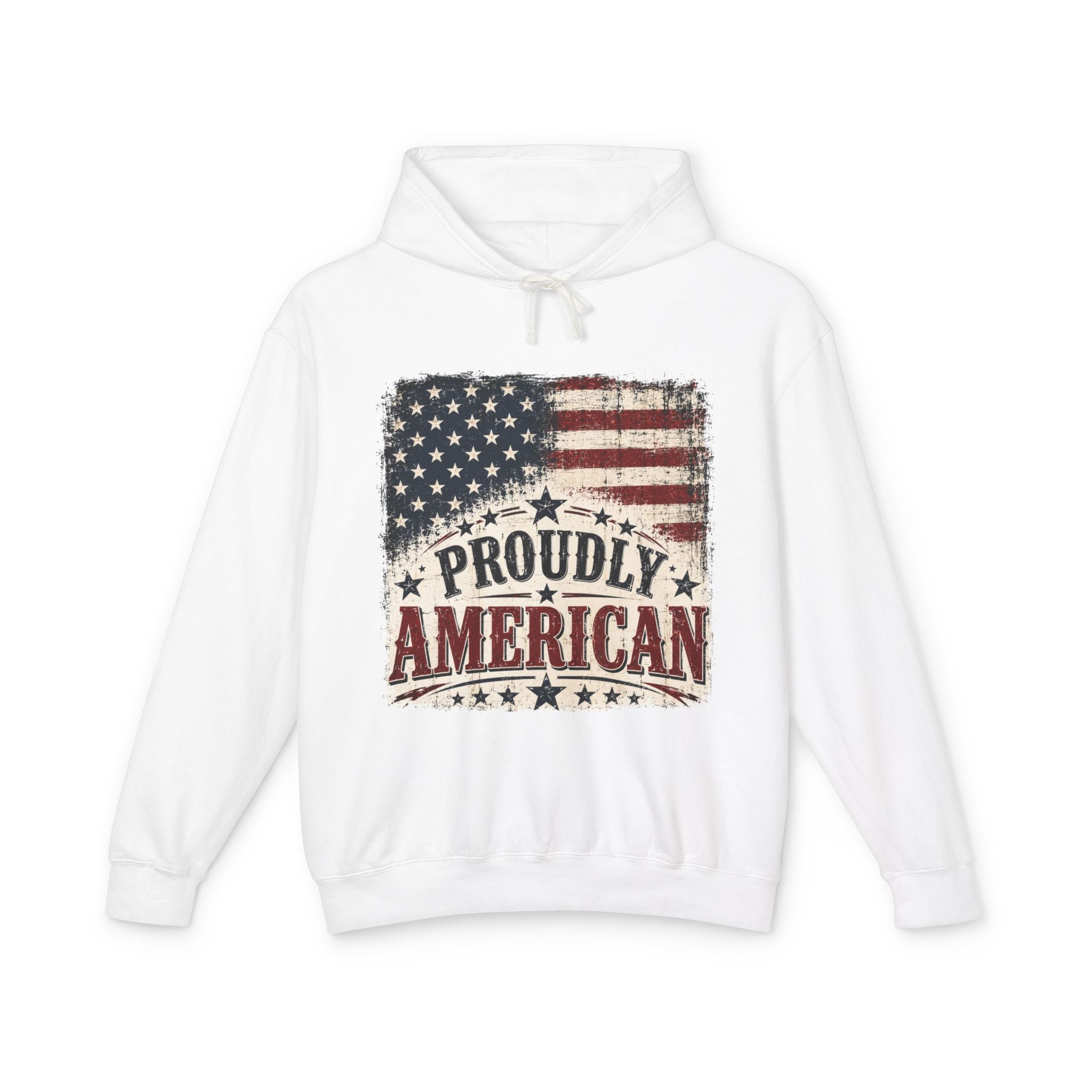 Proudly American Flag Hoodie — Patriotic USA Pullover for Fourth of July