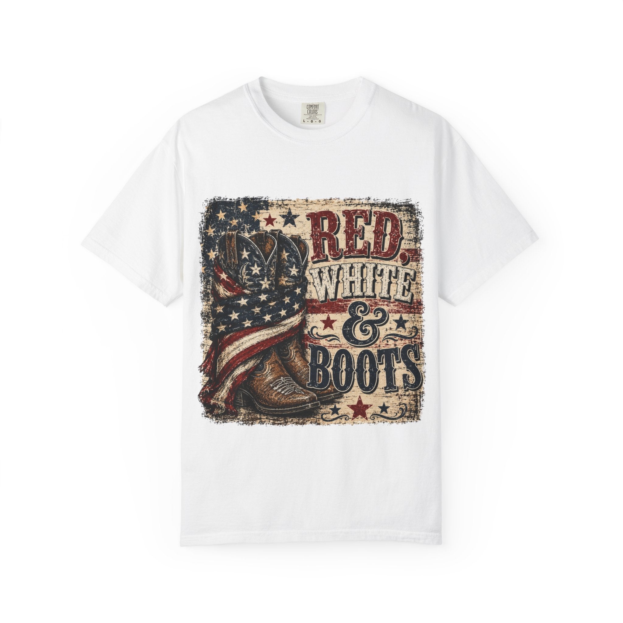Patriotic "Red White & Boots" T-Shirt — American Flag Cowboy Boot Tee