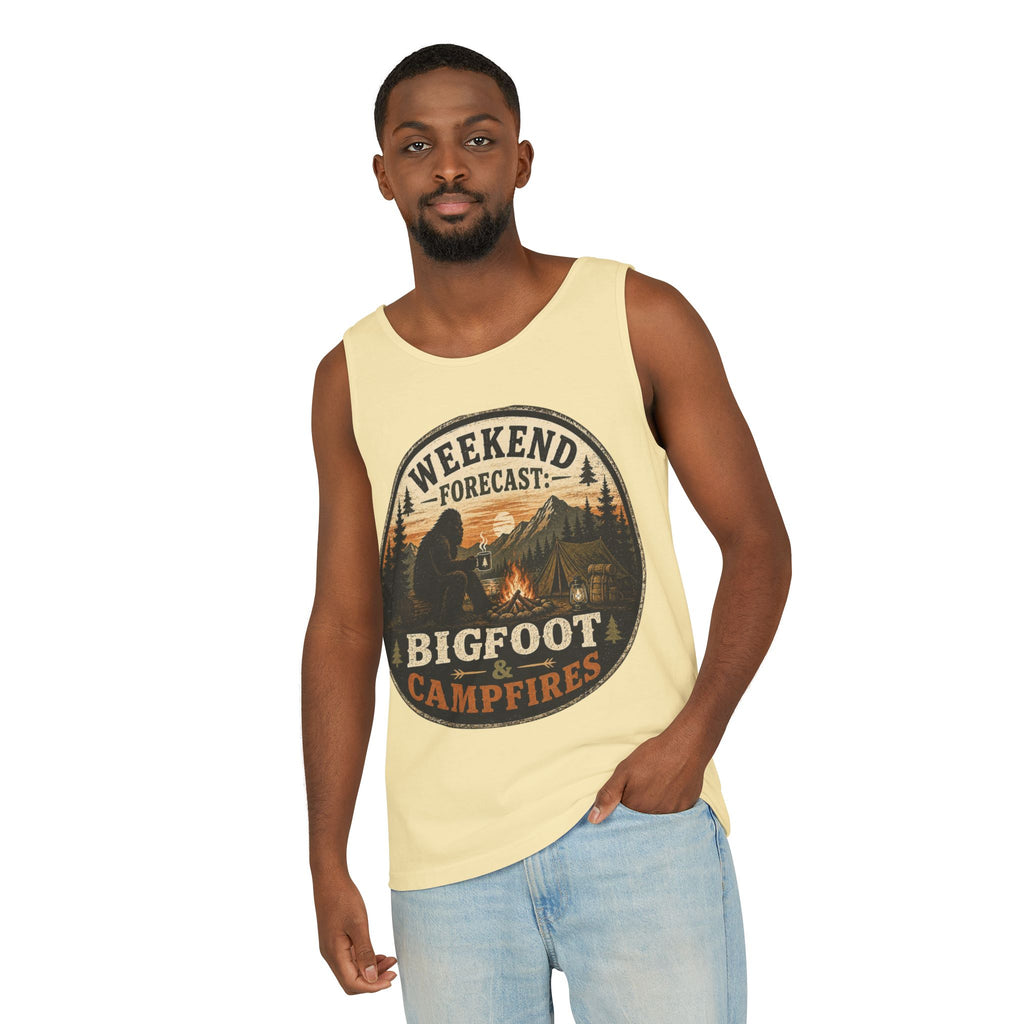 Bigfoot & Campfires Tank Top — "Weekend Forecast: Bigfoot & Campfires" Outdoor Camping Tank