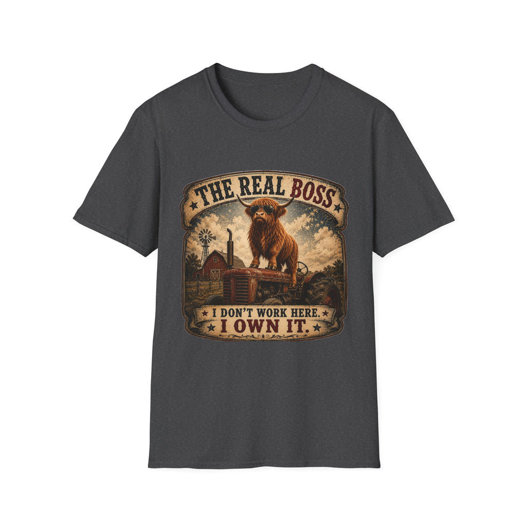 The Real Boss Highland Cow Unisex Softstyle T-Shirt