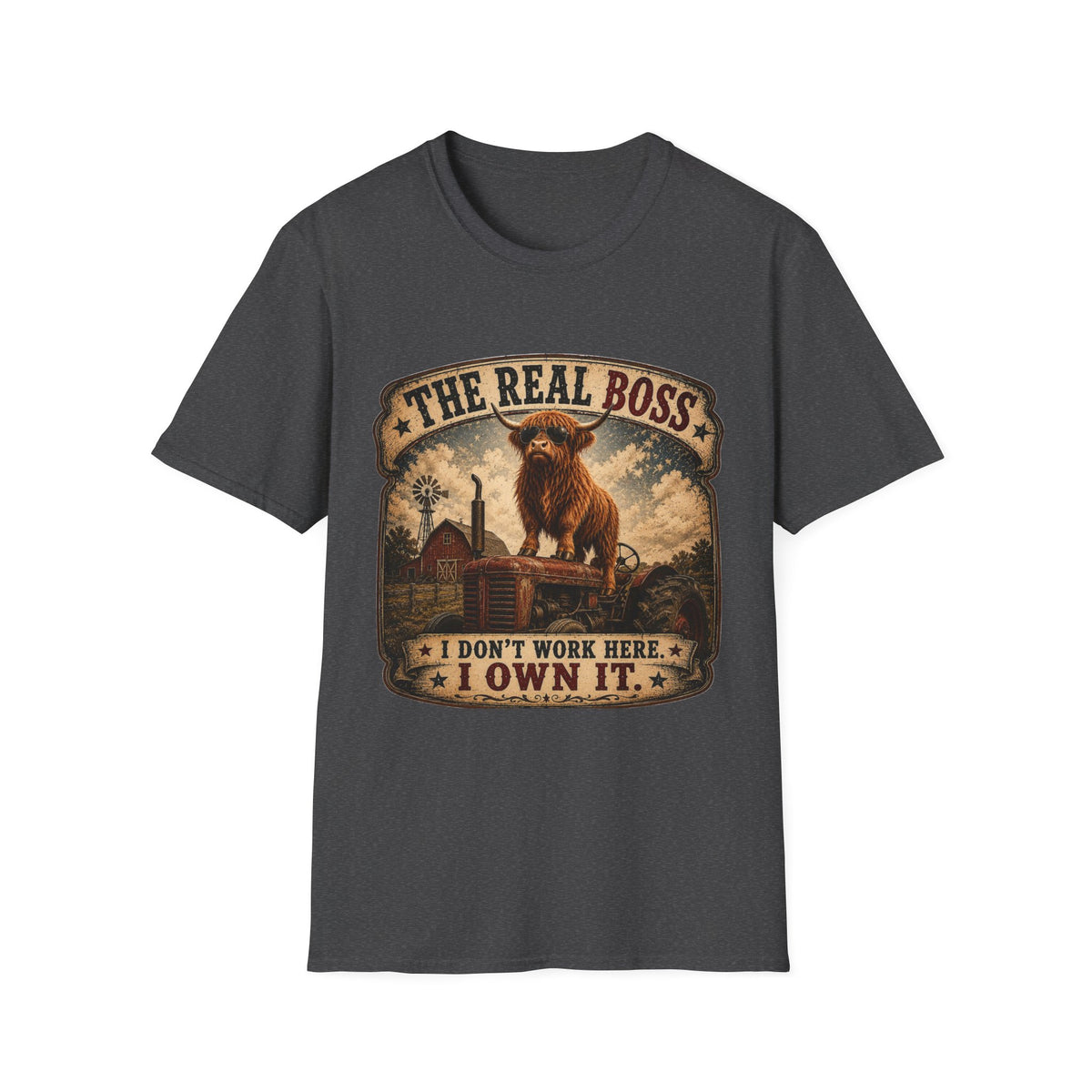 The Real Boss Highland Cow Unisex Softstyle T-Shirt