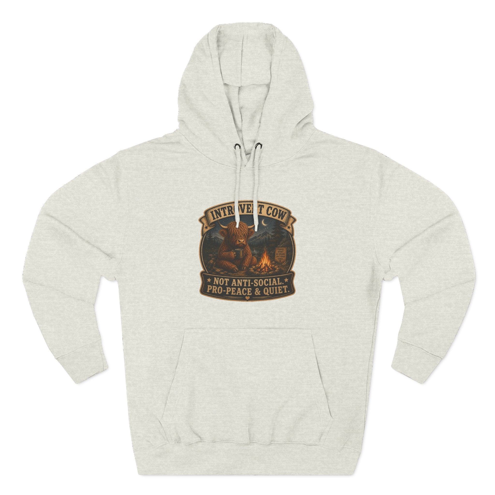 Introvert Highland Cow Three-Panel Fleece Hoodie