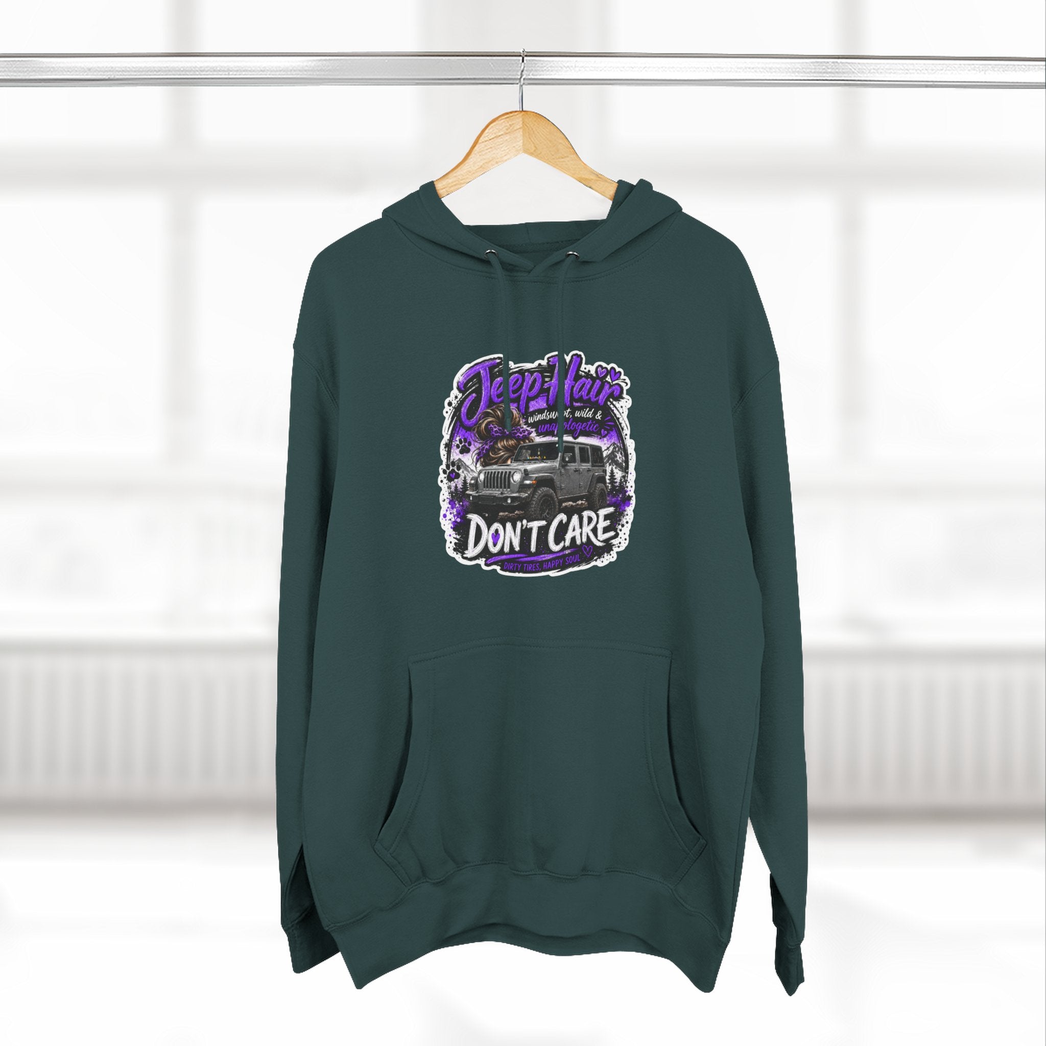Jeep Hair Don't Care (Purple) Three-Panel Fleece Hoodie