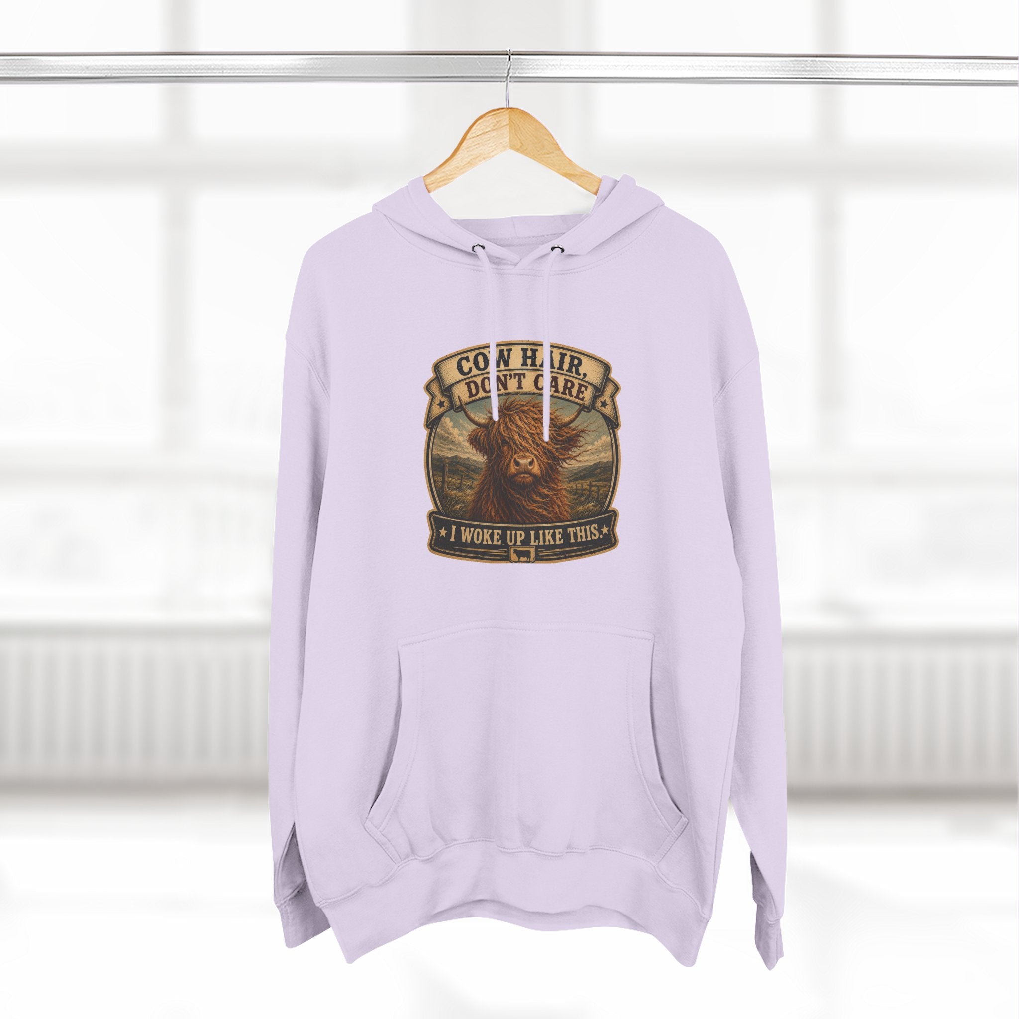 Cow Hair Don't Care Highland Cow - Three-Panel Fleece Hoodie