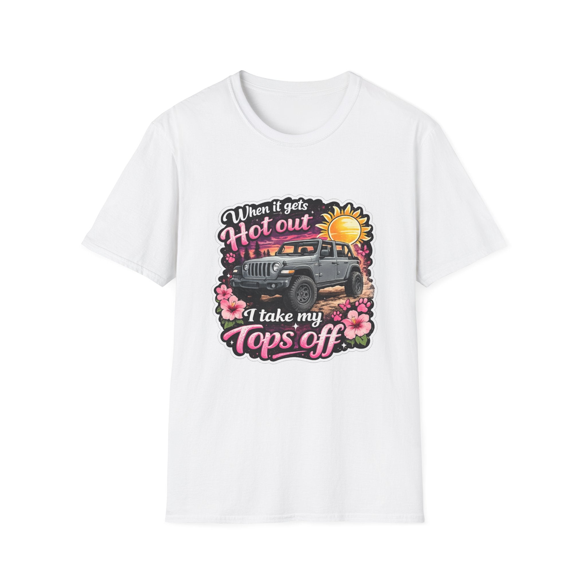 When It Gets Hot Out Jeep (Pink) Unisex Softstyle T-Shirt