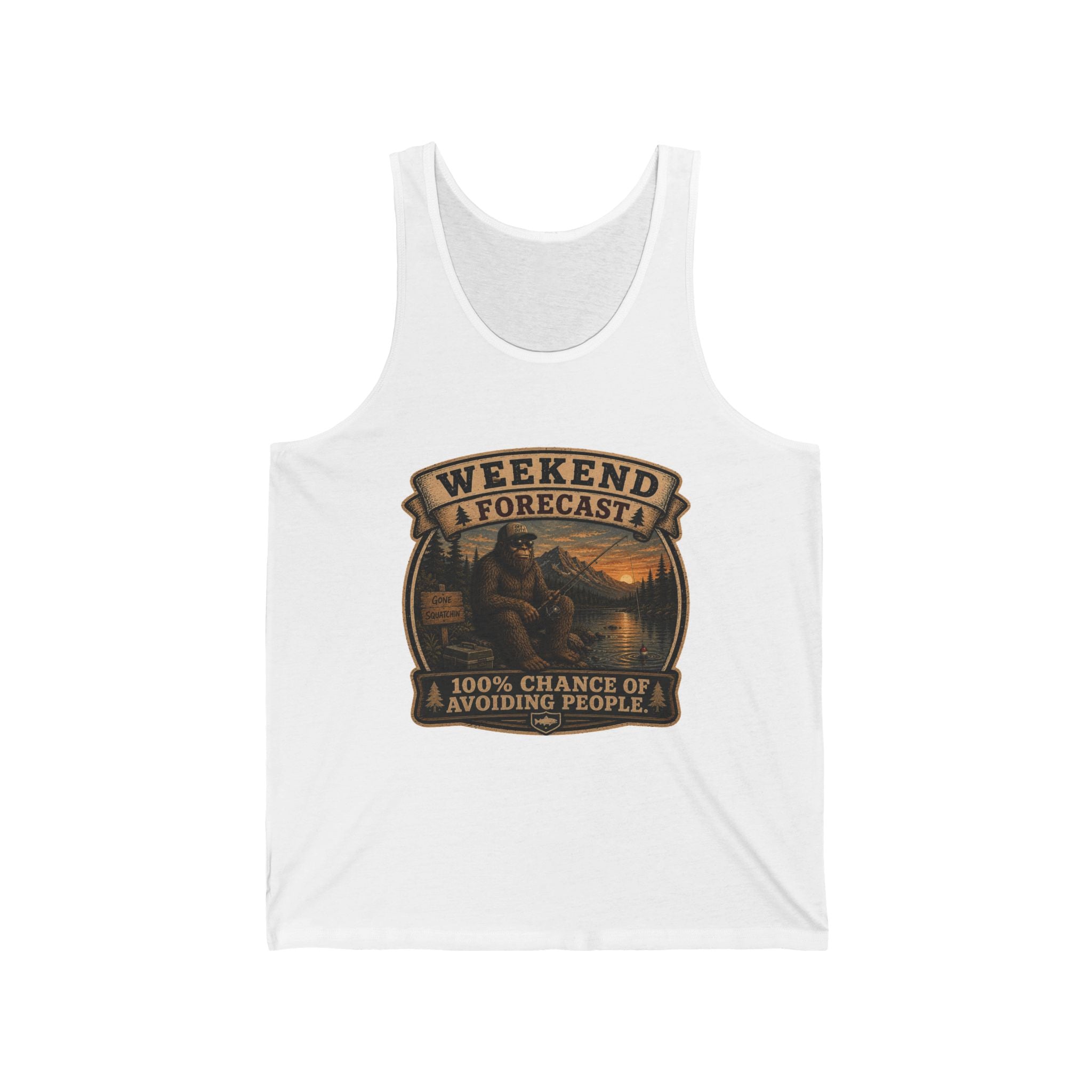 "Weekend Forecast: 100% Chance of Avoiding People" Retro Camping Graphic - Tank Top