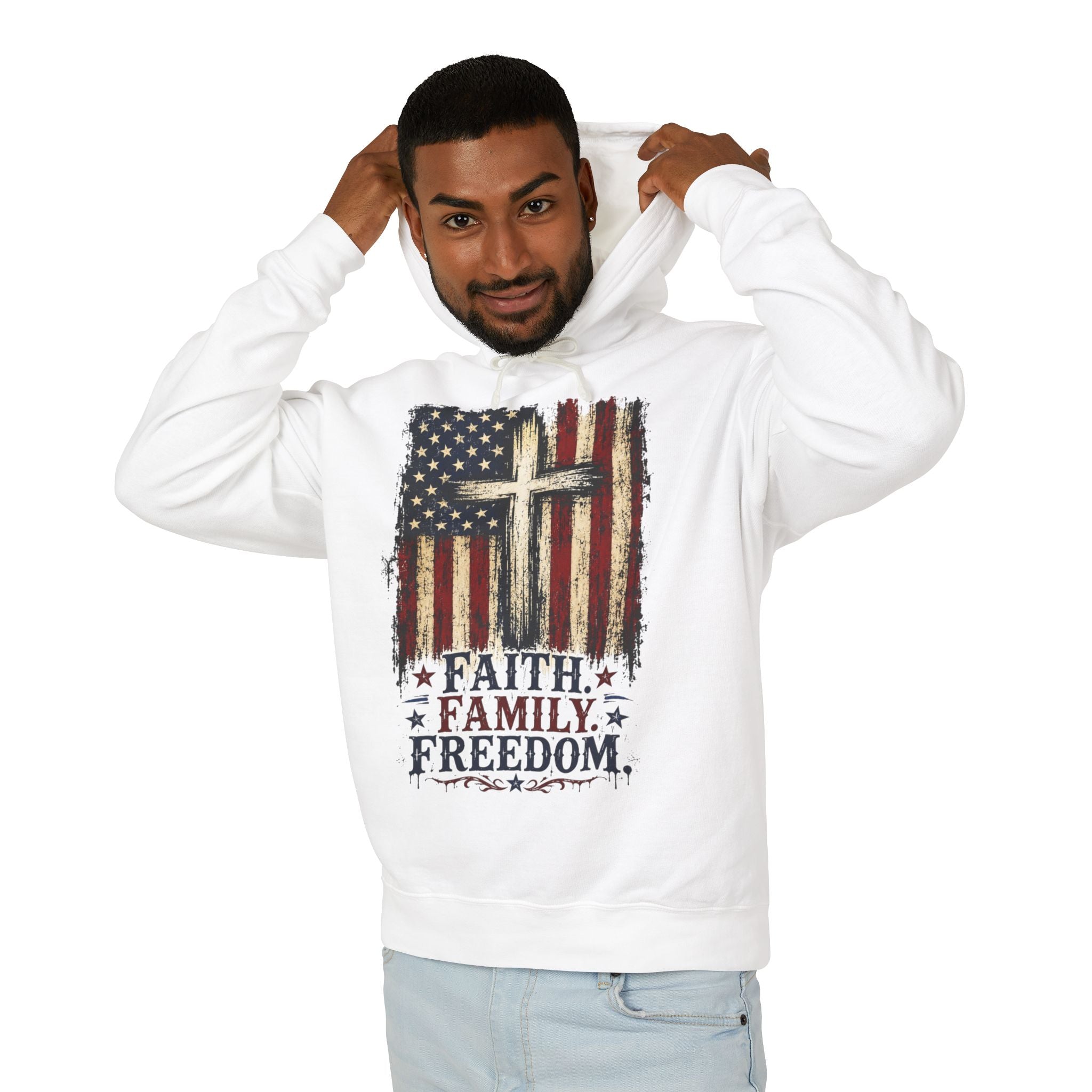 4th of July Lightweight Hooded Sweatshirt — Patriotic Independence Day Pullover