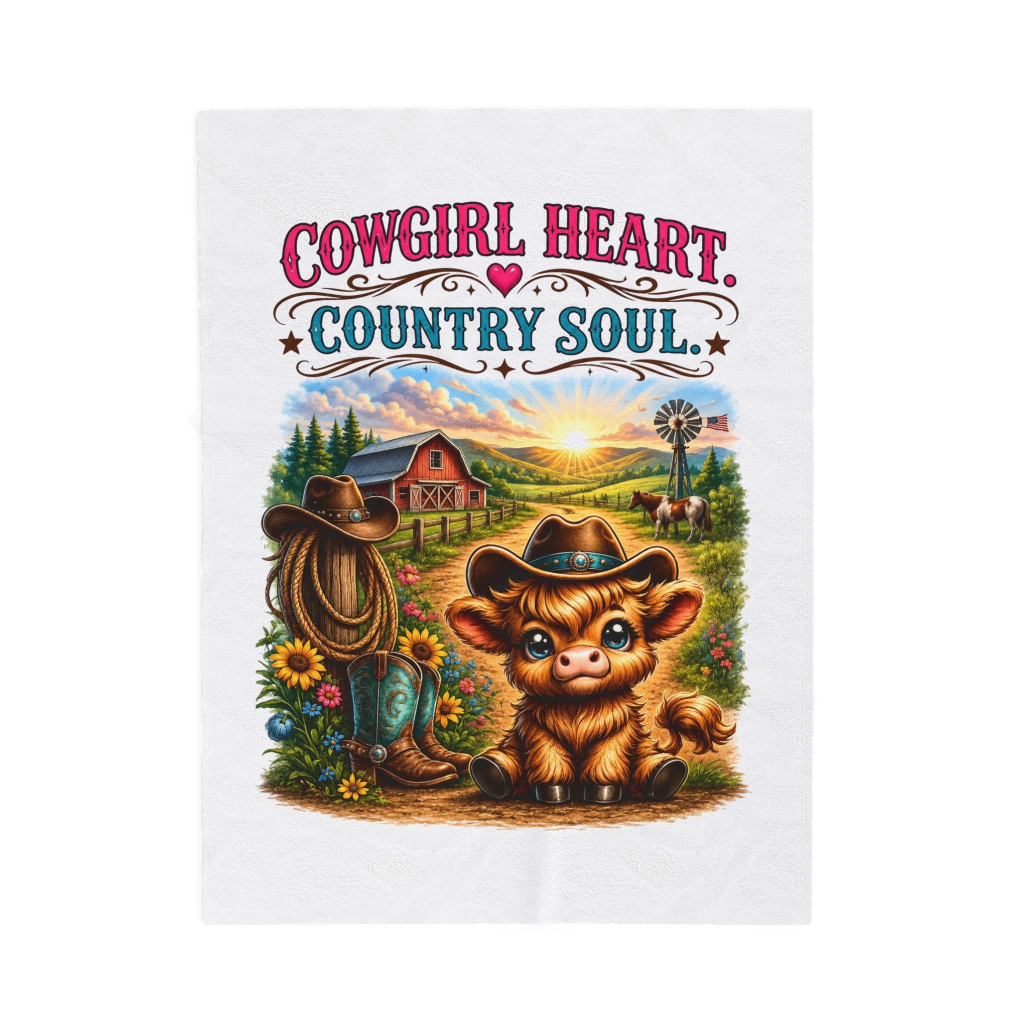 "Cowgirl Heart, Country Soul" Cozy Western Throw — Velveteen Plush Blanket