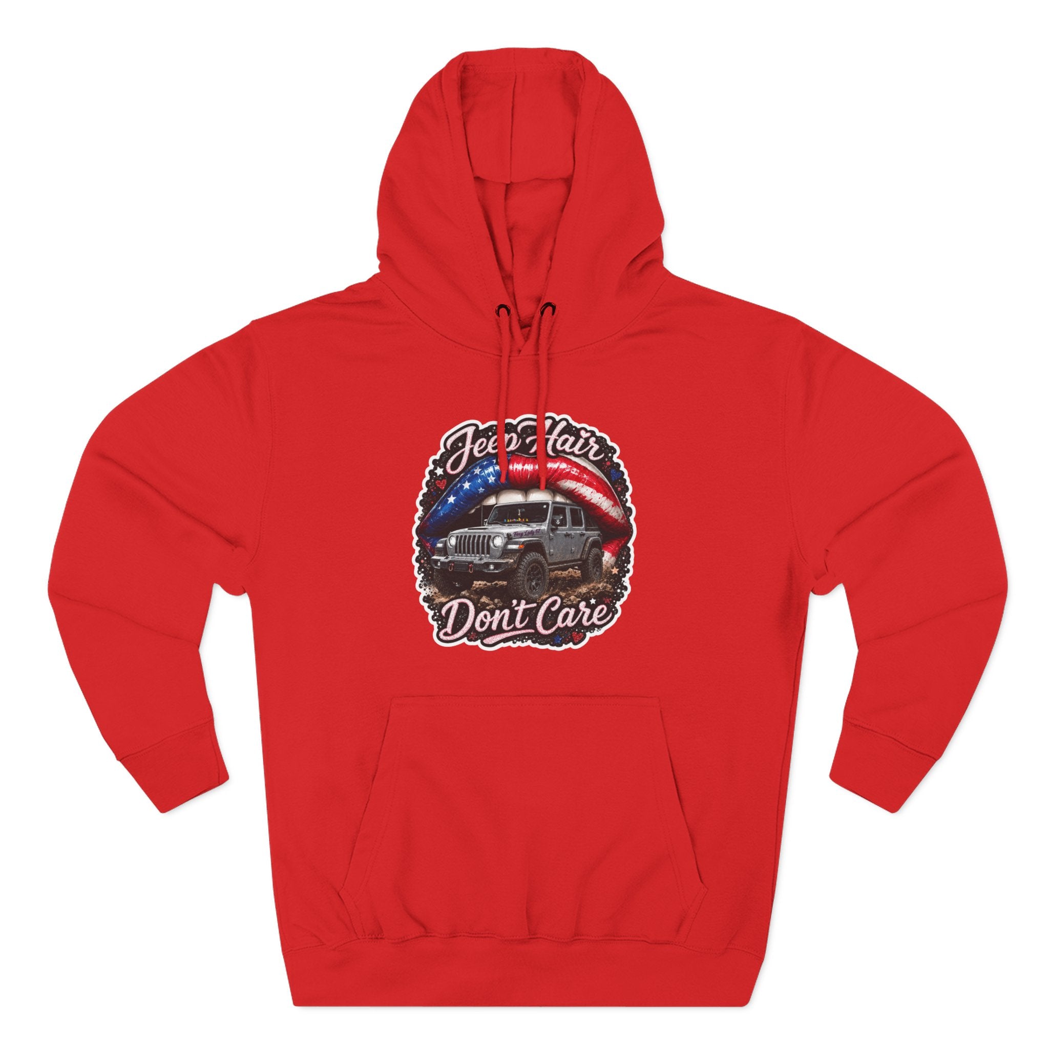 "Jeep Hair Don't Care" Graphic Fleece Pullover - Patriotic Jeep Hoodie