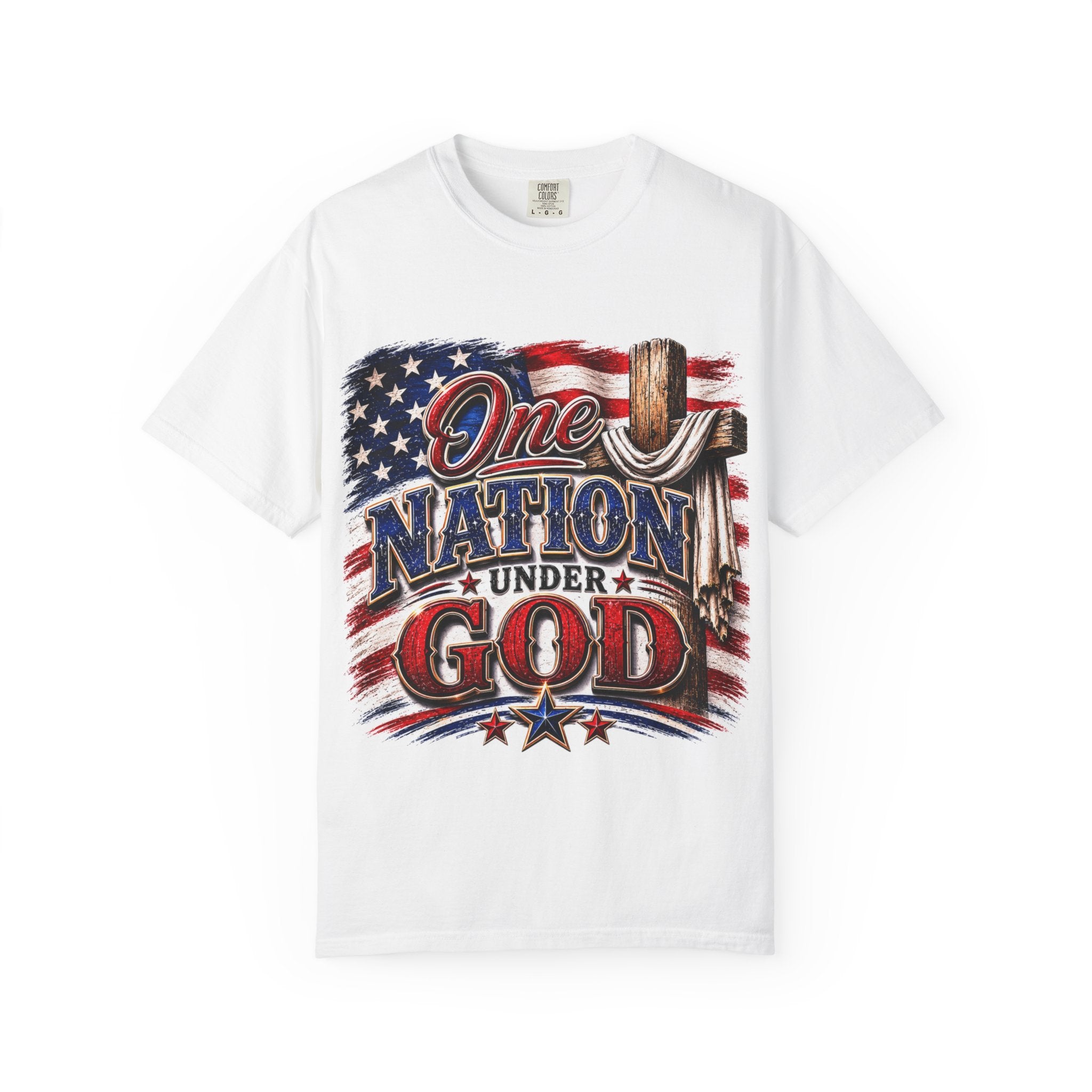 One Nation Under God T-Shirt — Patriotic American Flag & Cross Graphic