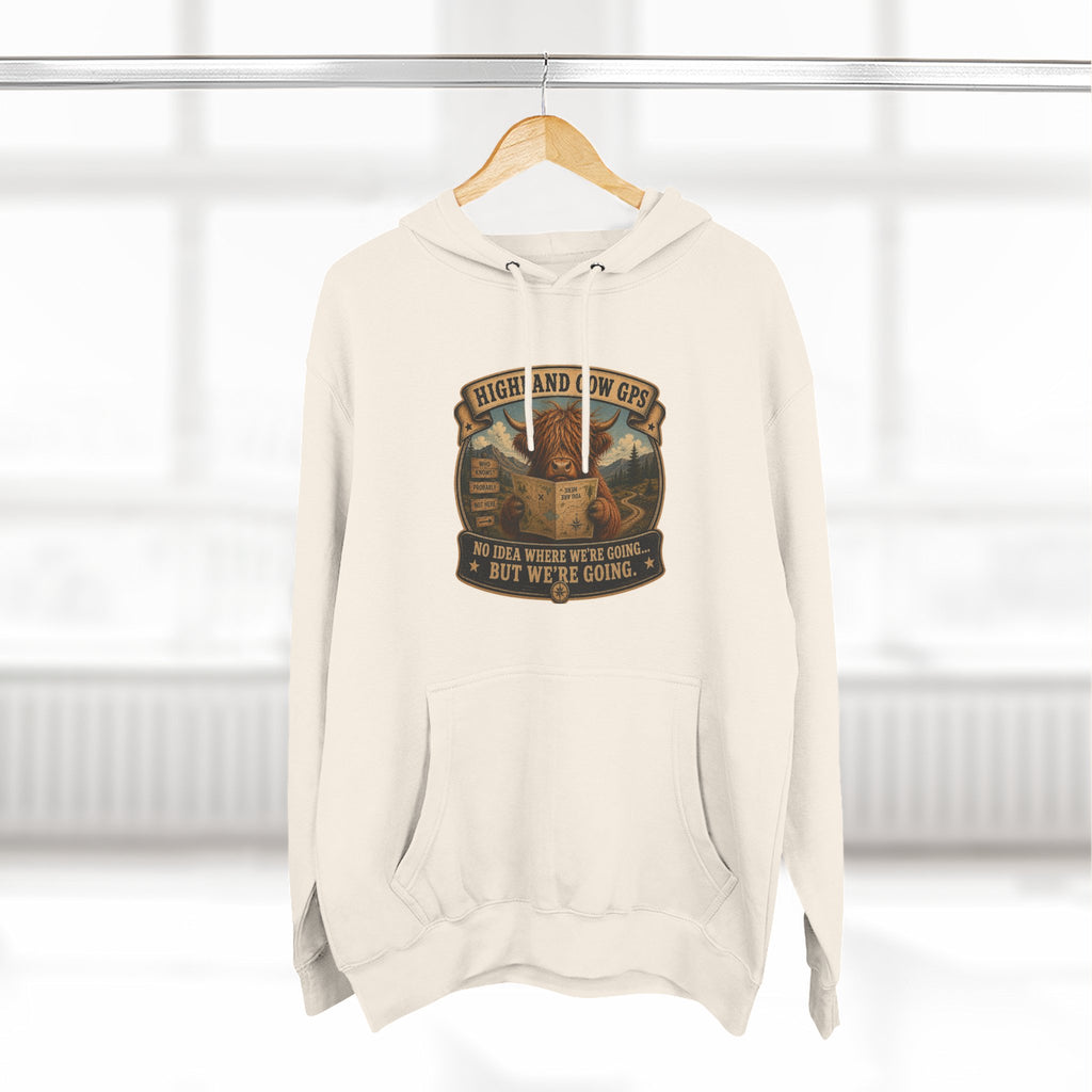 Highland Cow GPS Three-Panel Fleece Hoodie
