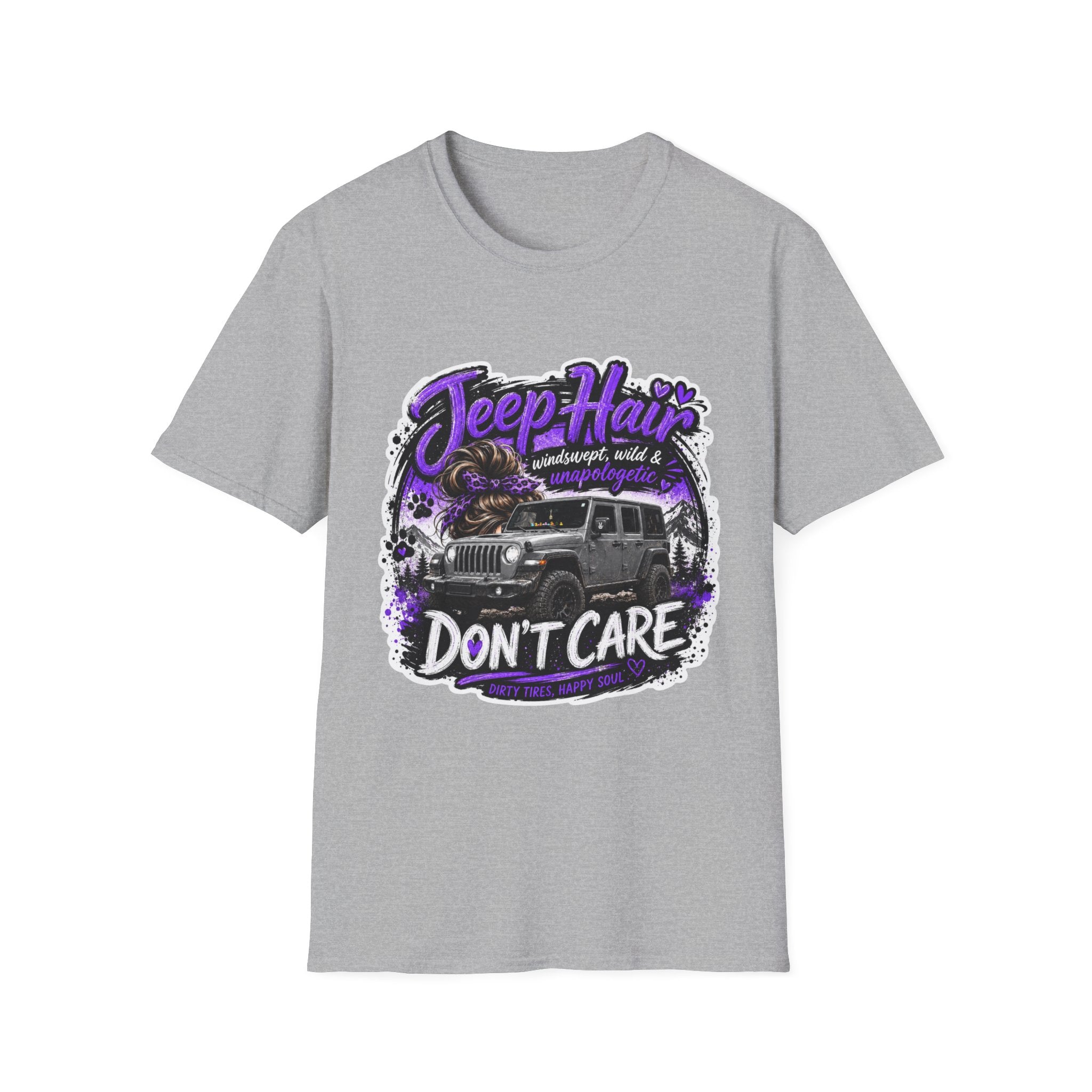 Jeep Hair Don't Care (Purple) Unisex Softstyle T-Shirt