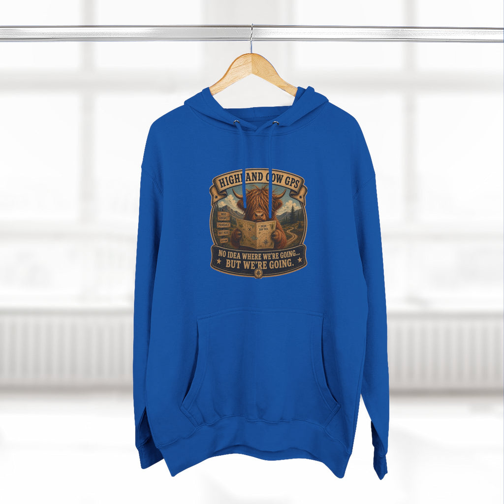 Highland Cow GPS Three-Panel Fleece Hoodie
