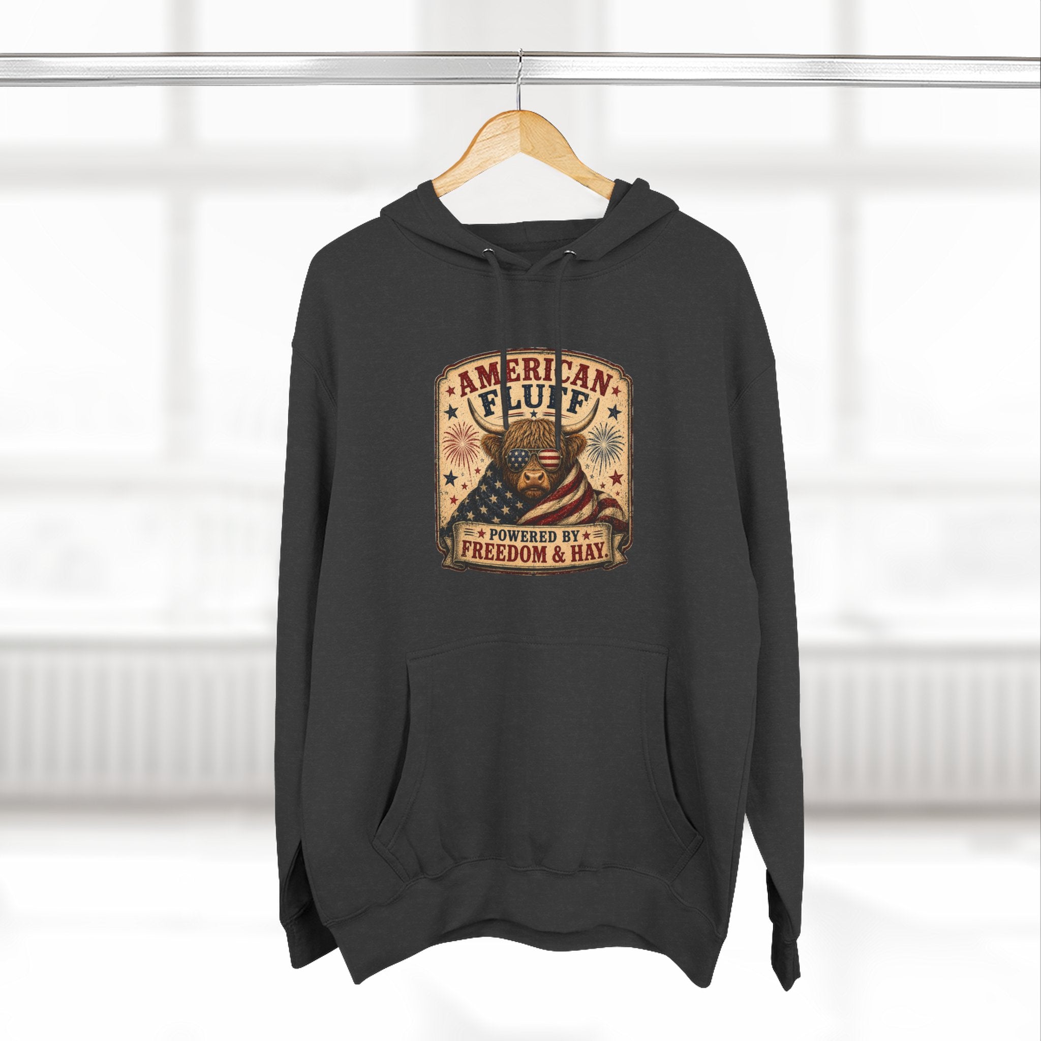 American Fluff Highland Cow Three-Panel Fleece Hoodie
