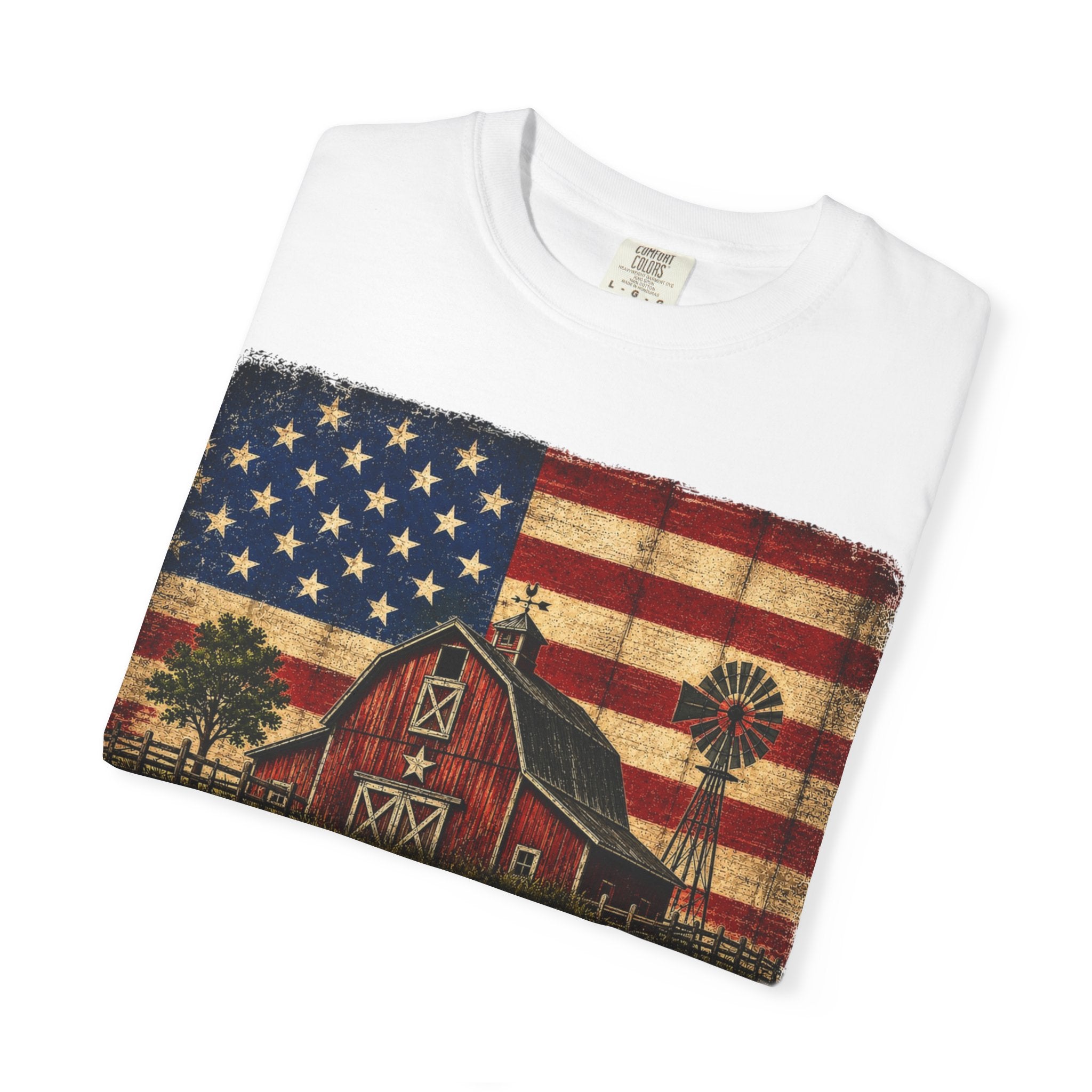 Small Town Big Freedom T-Shirt — Vintage American Flag Barn Tee