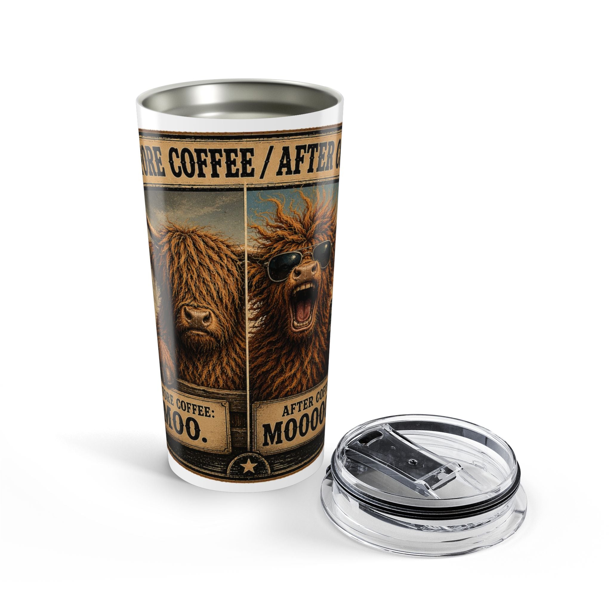 Before Coffee. After Coffee Highland Cow Tumbler 20oz