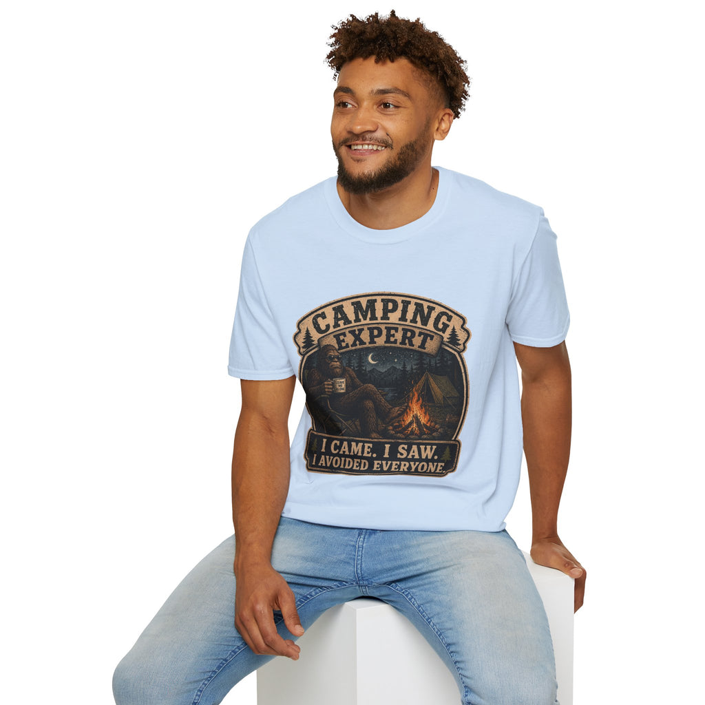 Camping Expert T-Shirt — “I Came. I Saw. I Avoided Everyone.” Outdoorsy Campfire Tee