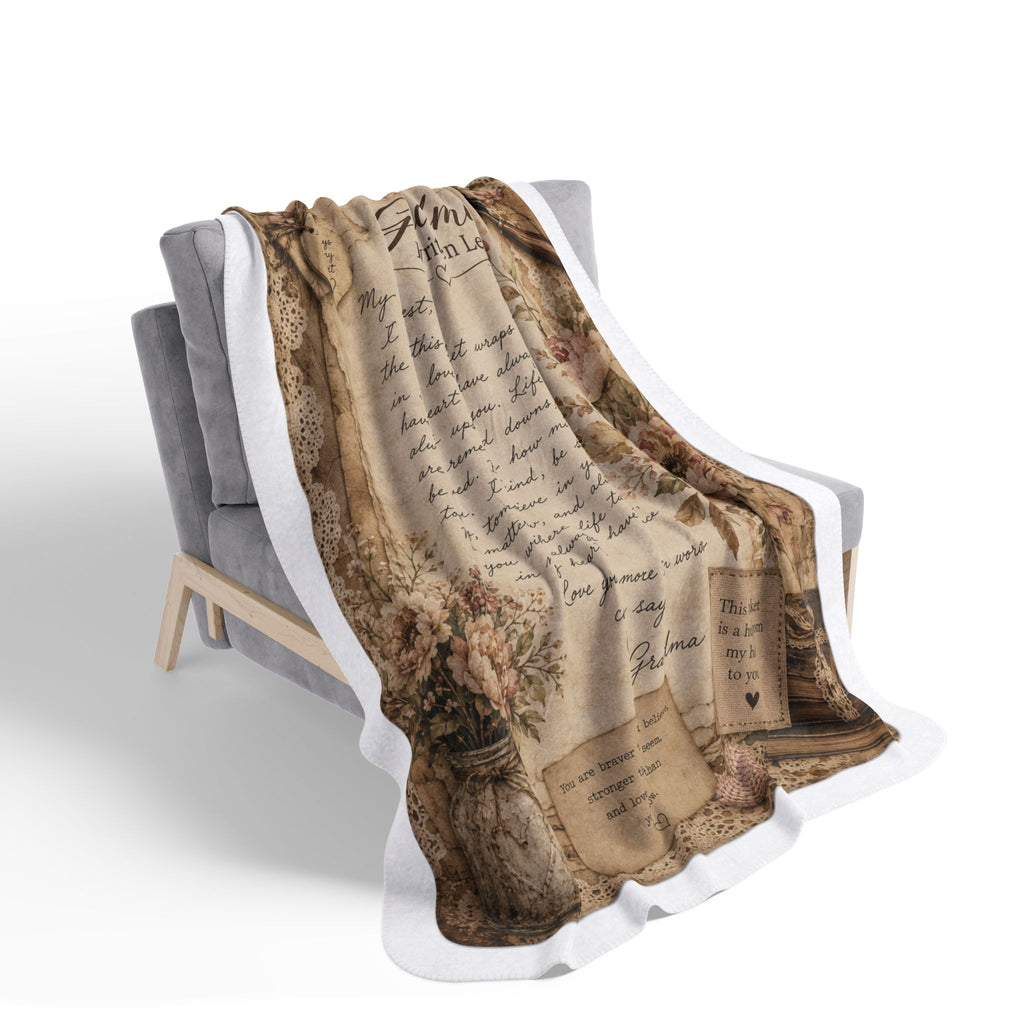 Grandma’s Handwritten Letter Fleece Sherpa Blanket — Vintage Floral Keepsake