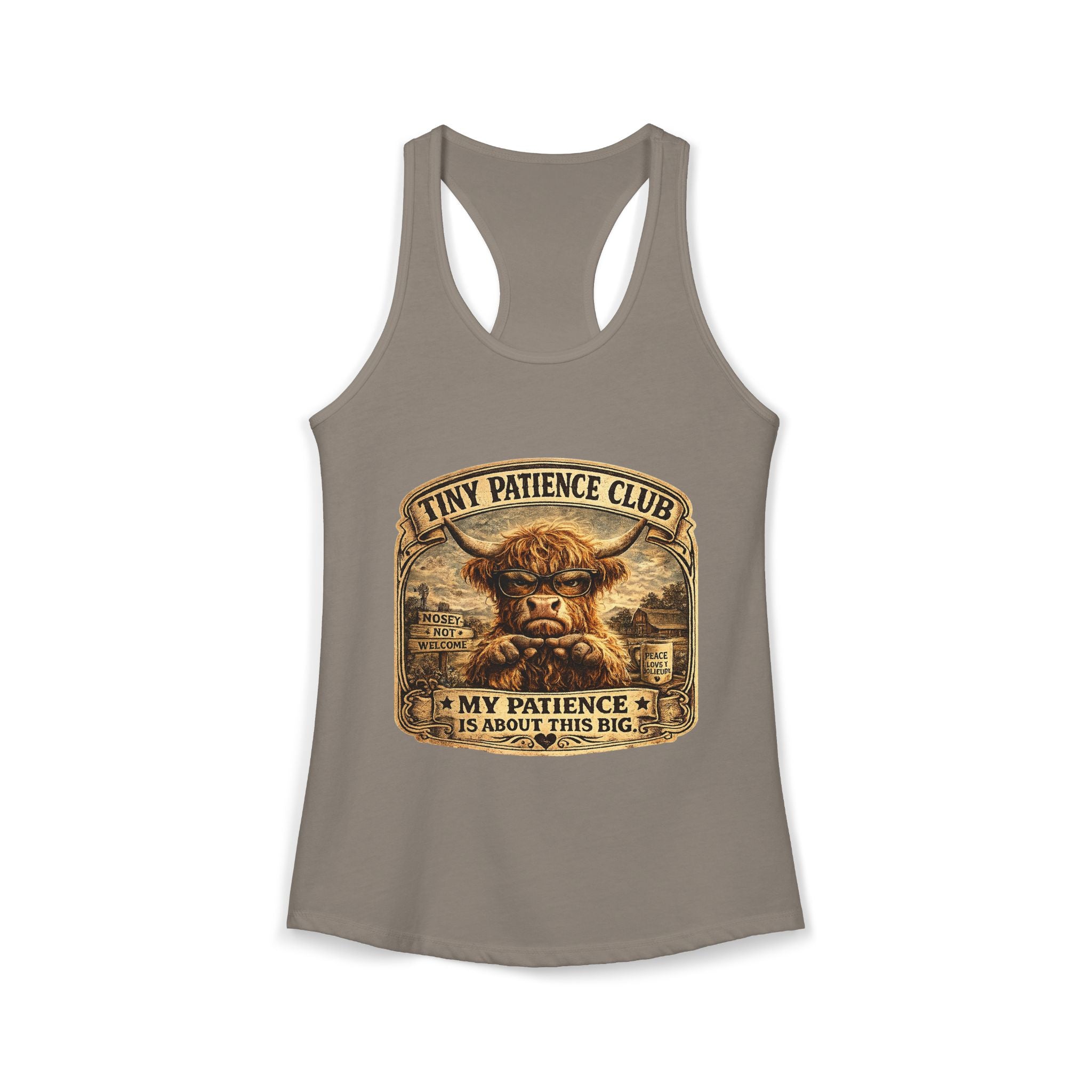 Tiny Patience Highland Cow Women's Ideal Racerback Tank