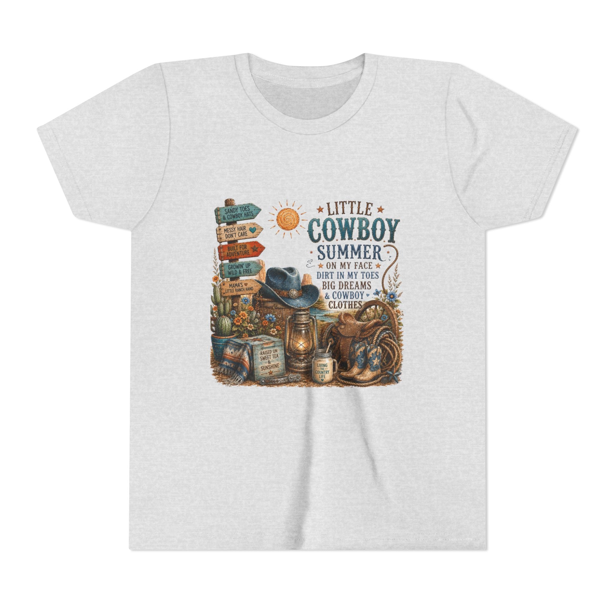 Little Cowboy Summer Youth Tee – Western Kids Graphic T-Shirt ("Little Cowboy Summer" Design)