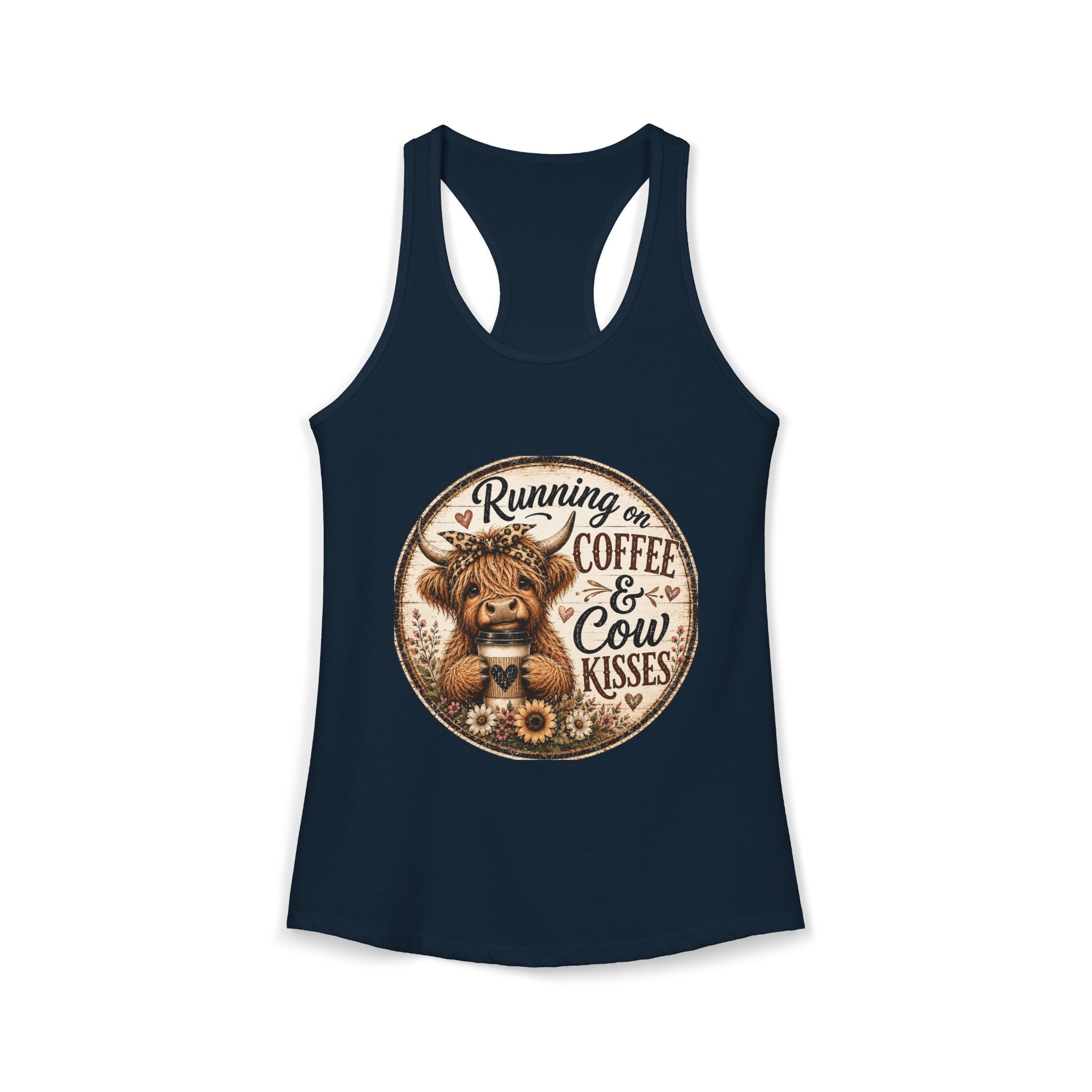 Running on Coffee & Cow Kisses Women's Ideal Racerback Tank