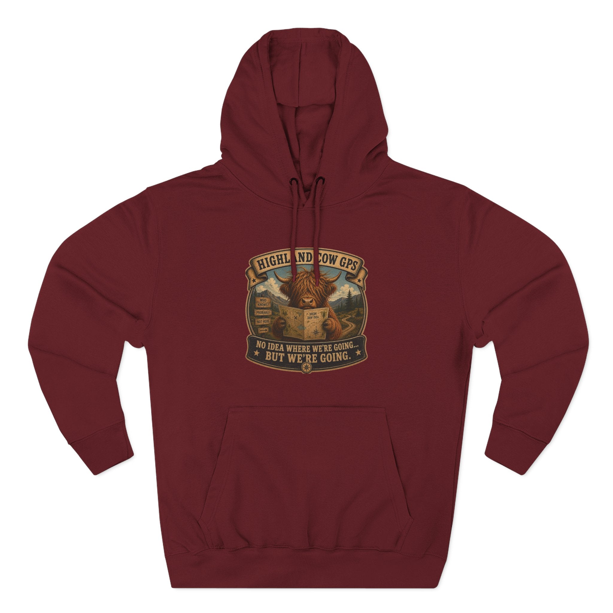 Highland Cow GPS Three-Panel Fleece Hoodie