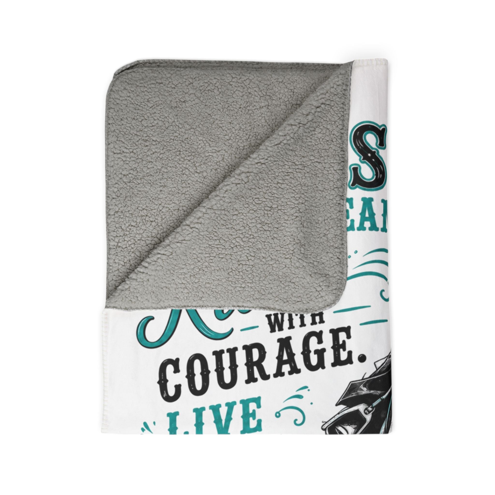 Chase Your Dream Horse Teal Fleece Sherpa Blanket