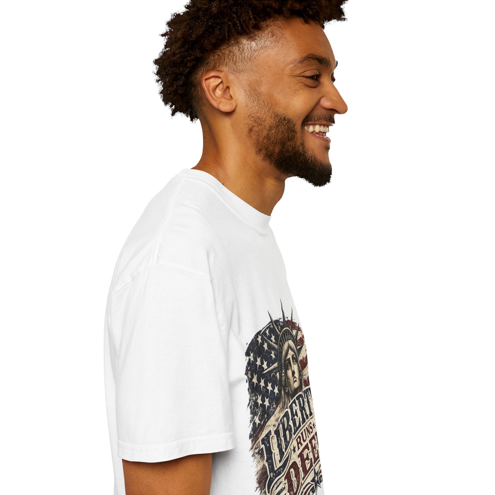 Liberty Runs Deep T-Shirt — Vintage Statue of Liberty American Flag Tee