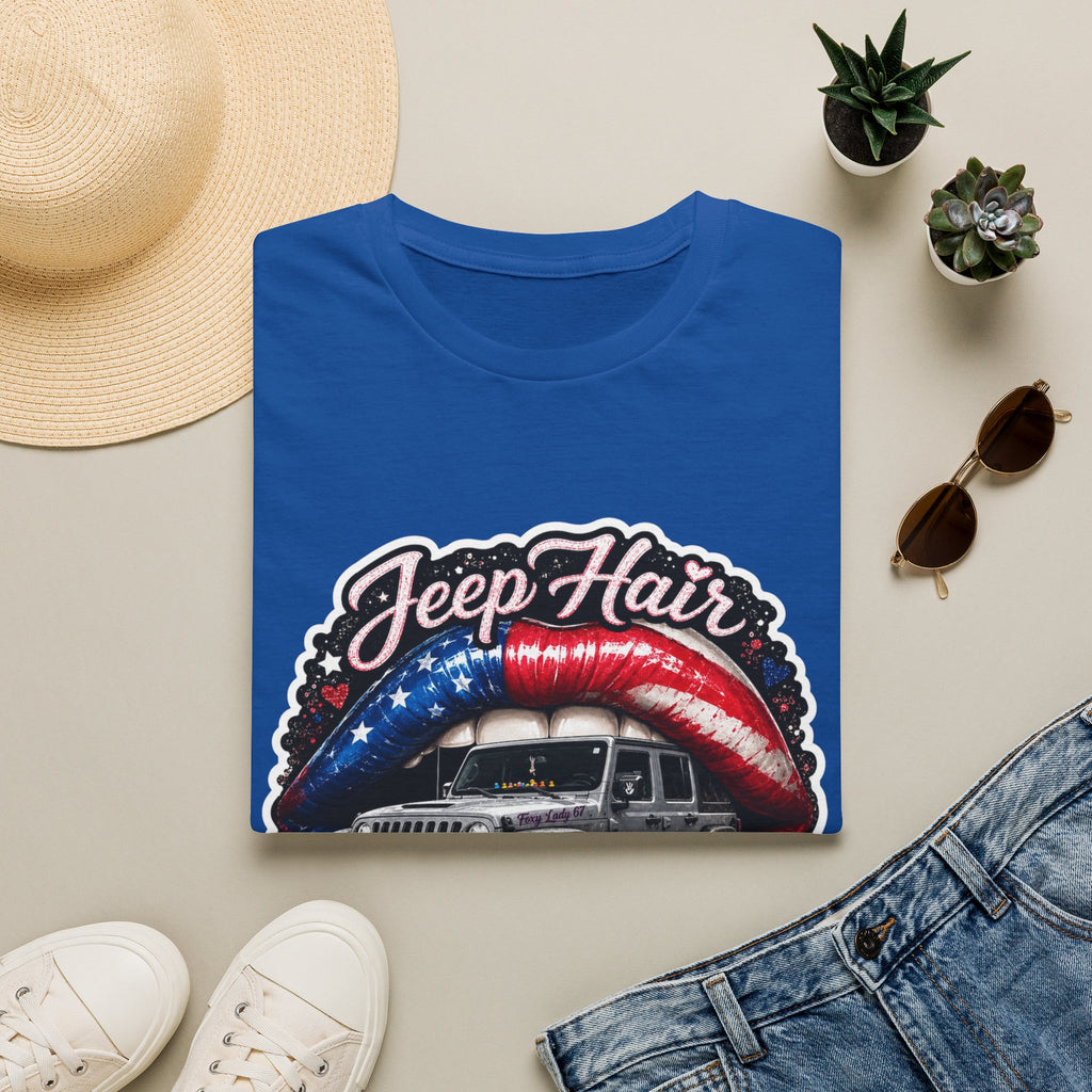 Jeep Hair Don't Care T-Shirt — American Flag Lips Off‑Road Graphic Tee