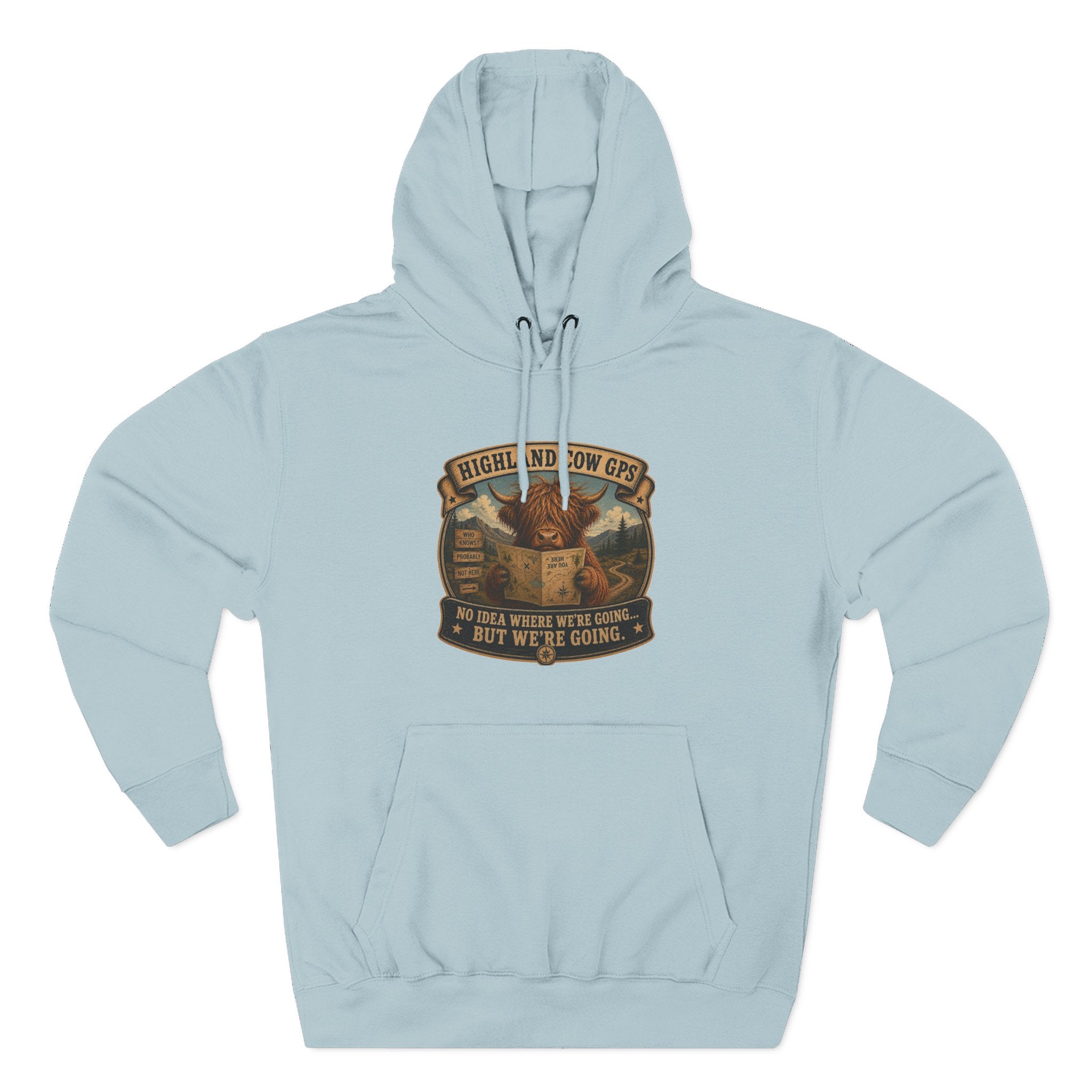 Highland Cow GPS Three-Panel Fleece Hoodie