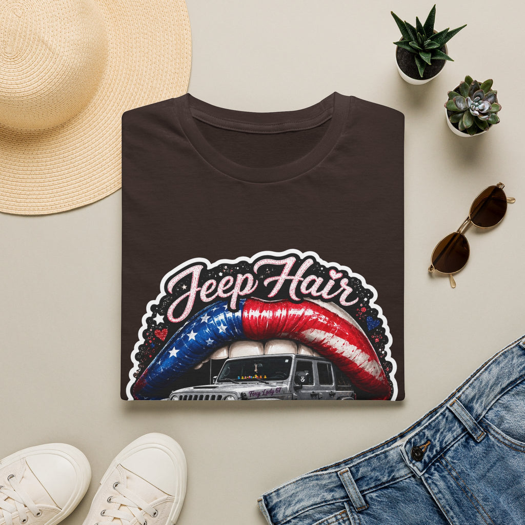 Jeep Hair Don't Care T-Shirt — American Flag Lips Off‑Road Graphic Tee