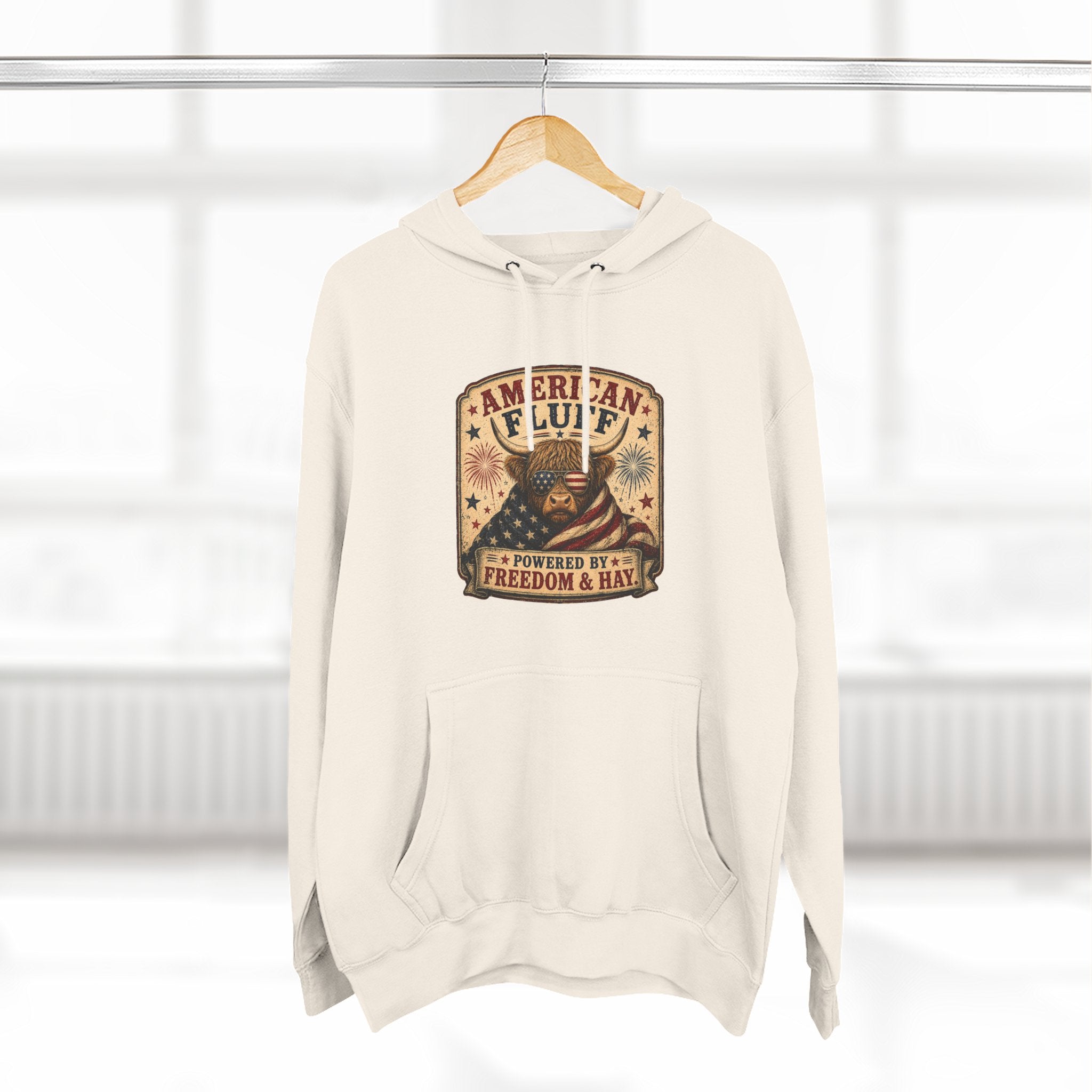 American Fluff Highland Cow Three-Panel Fleece Hoodie