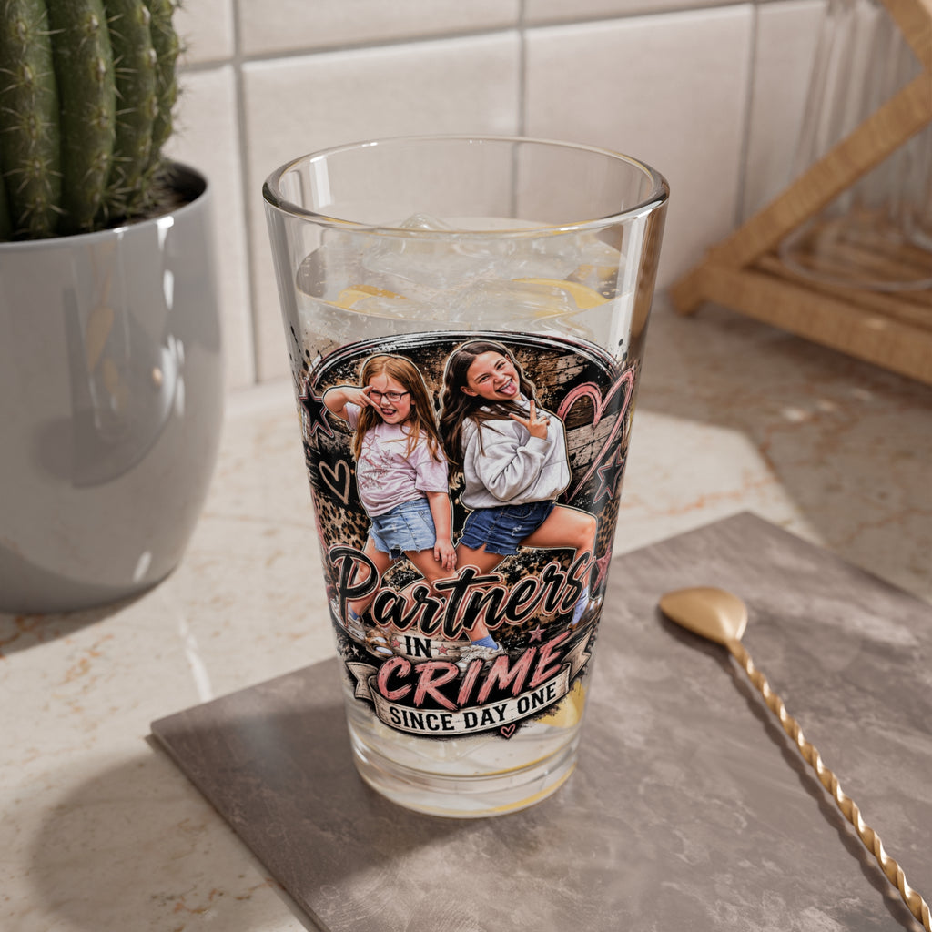Mixing Glass — "Partners in Crime Since Day One" 16oz Personalized Friendship Pint