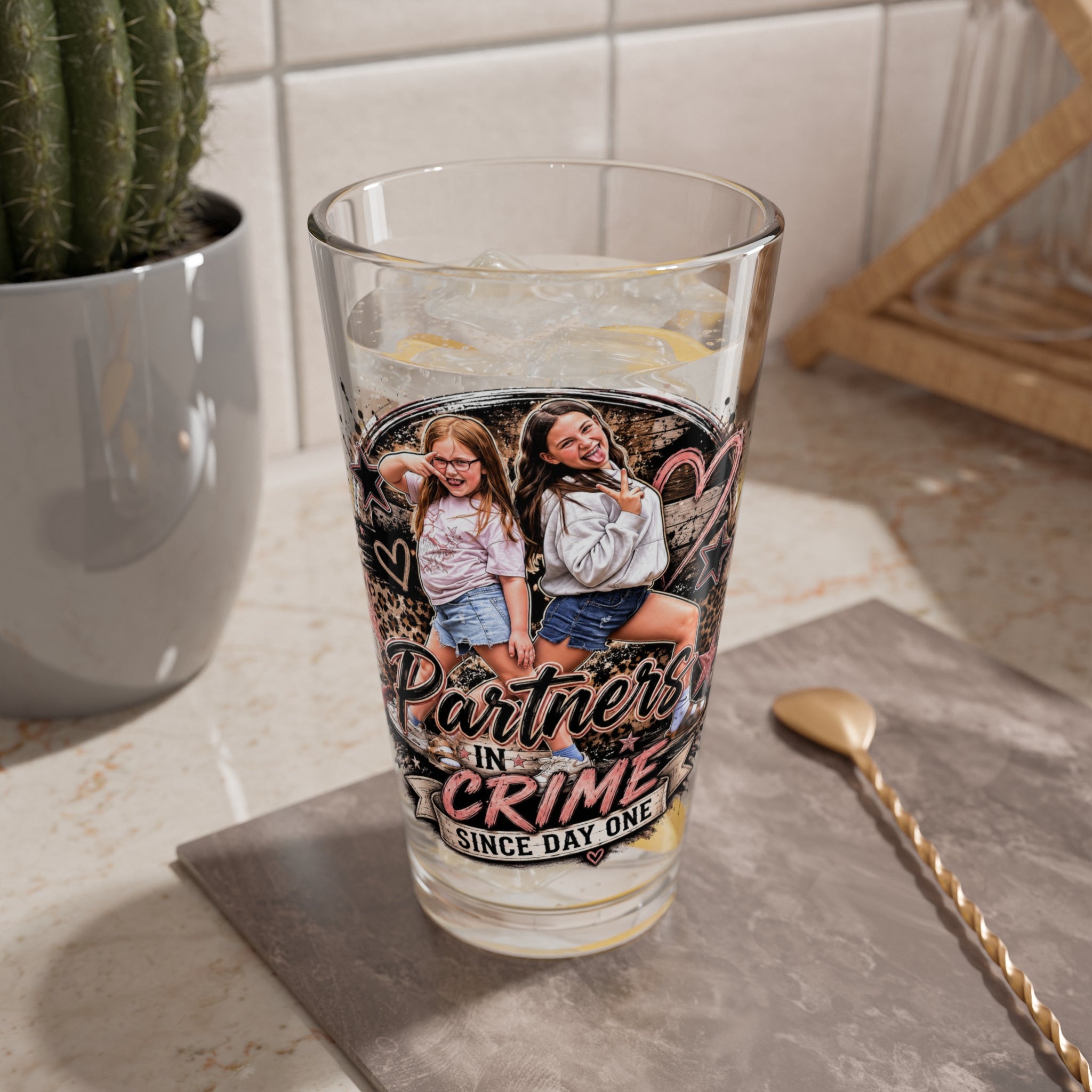Mixing Glass — "Partners in Crime Since Day One" 16oz Personalized Friendship Pint